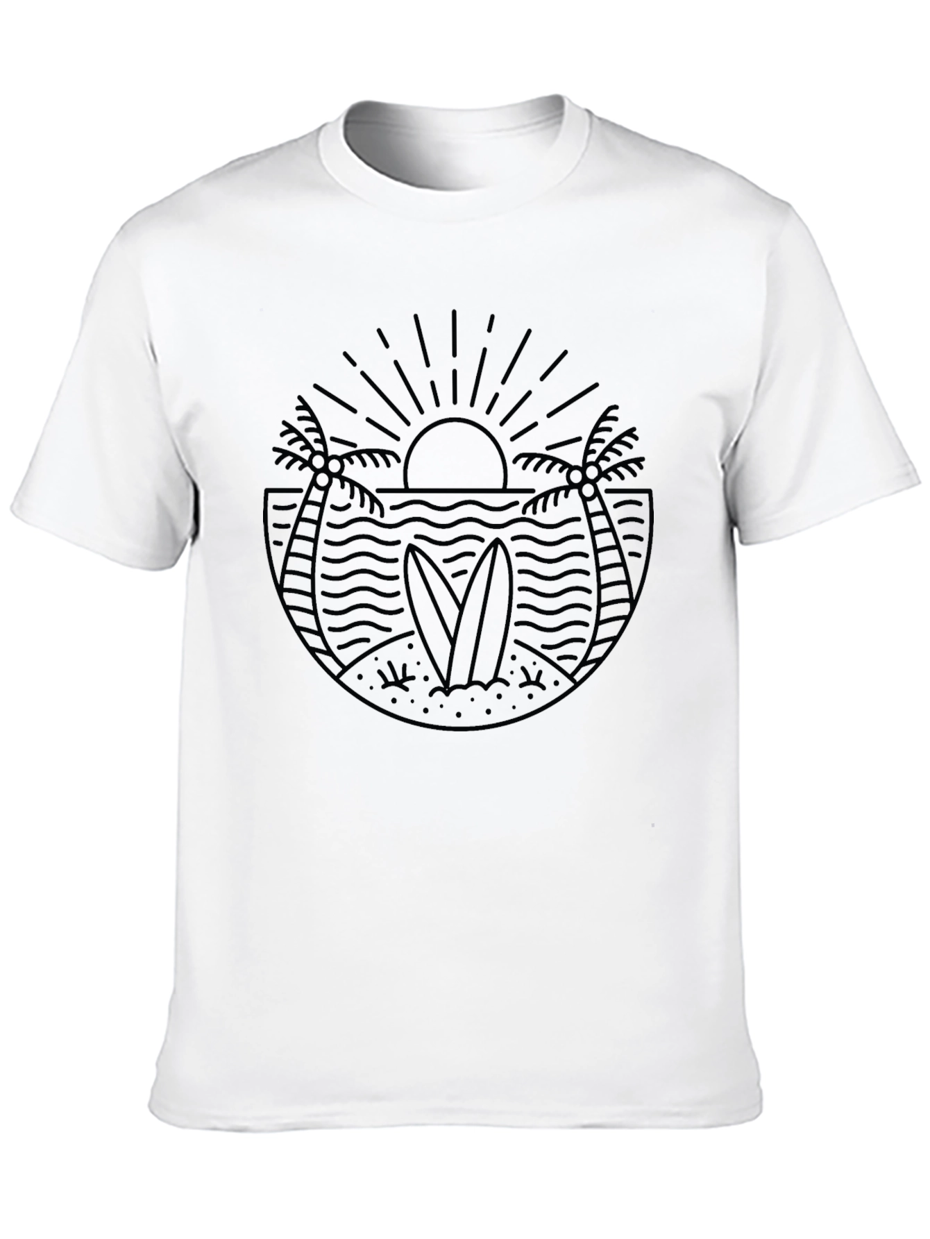 Mens Black Graphic Tee - Beach Surf Design
