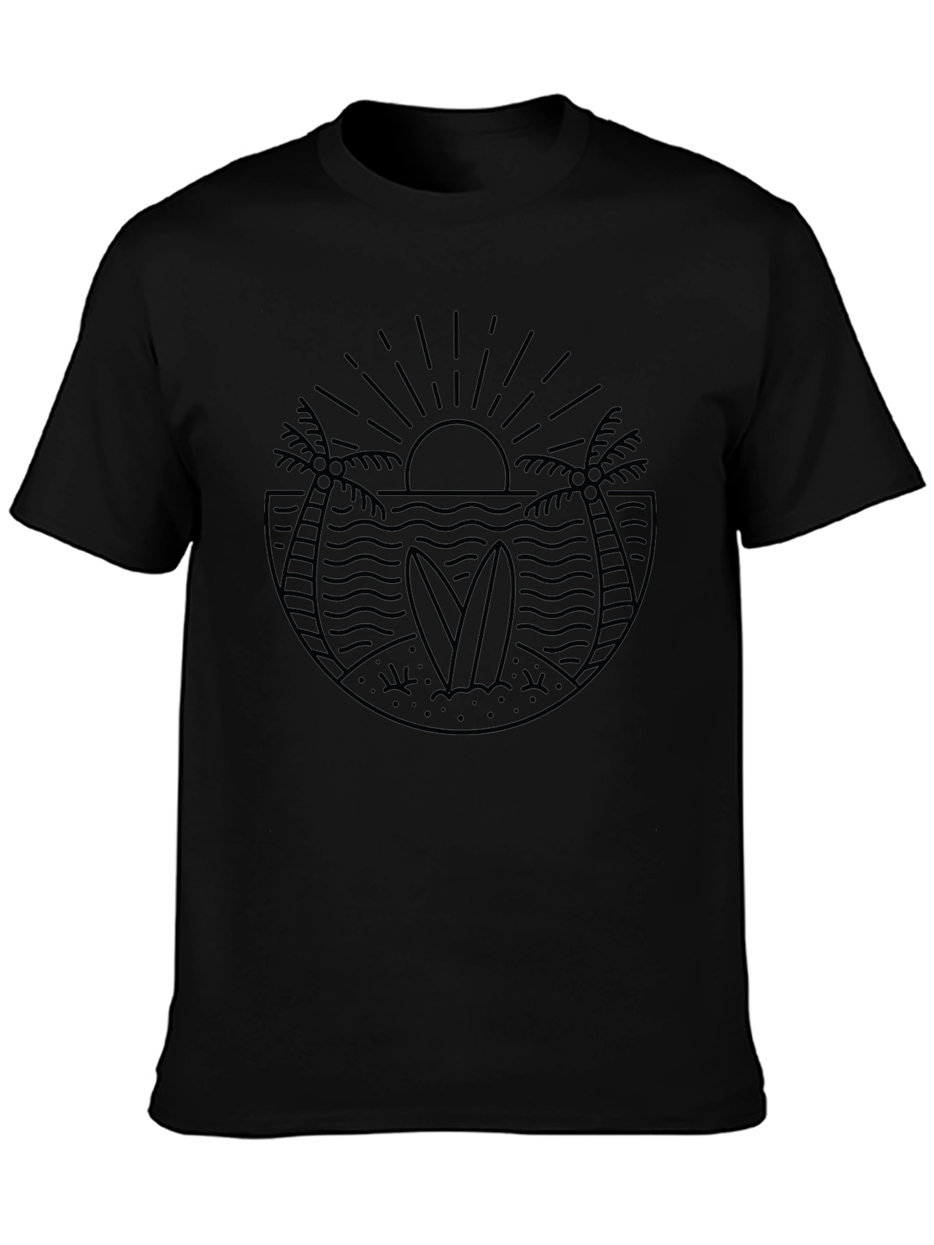 Mens Black Graphic Tee - Beach Surf Design