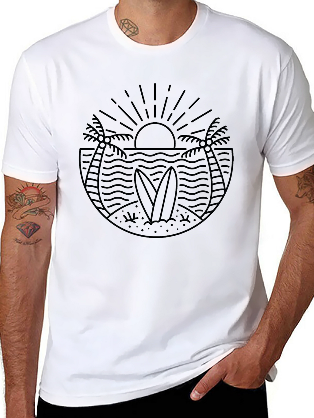 Mens Black Graphic Tee - Beach Surf Design