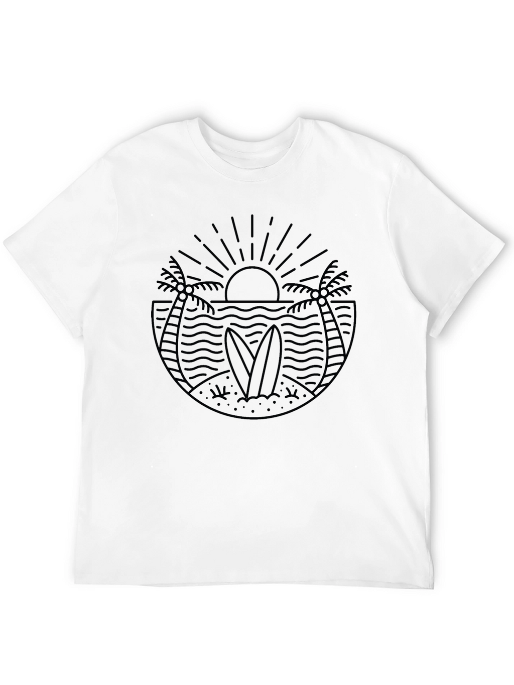 Mens Black Graphic Tee - Beach Surf Design