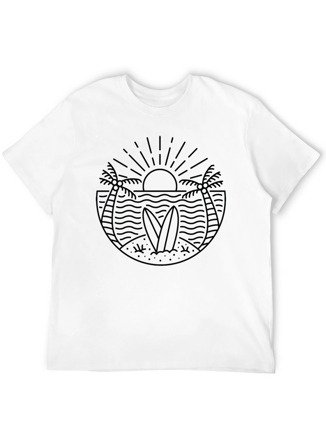 Mens Black Graphic Tee - Beach Surf Design