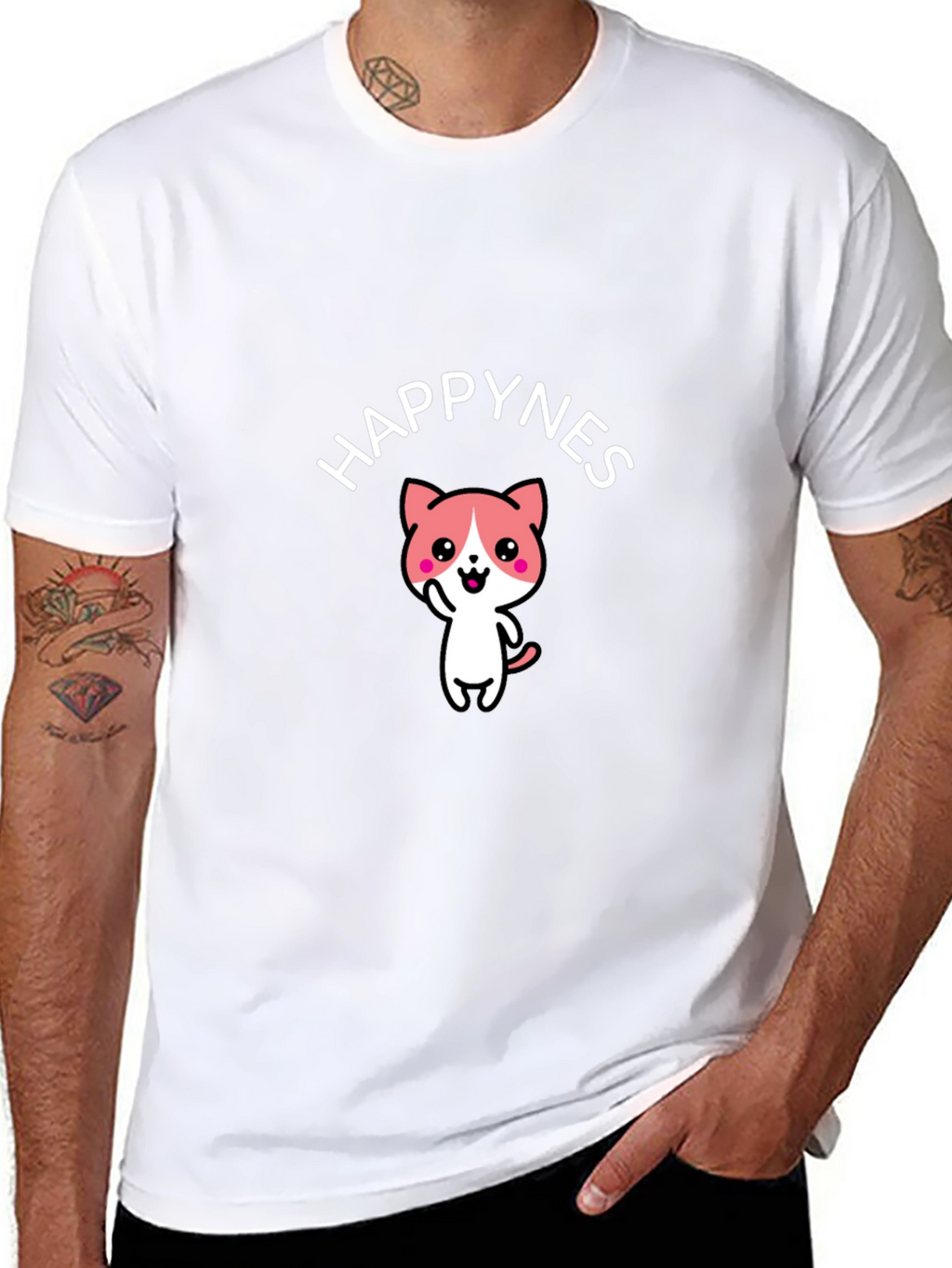 Happy Cat Graphic Tee - Black Cotton Comfort