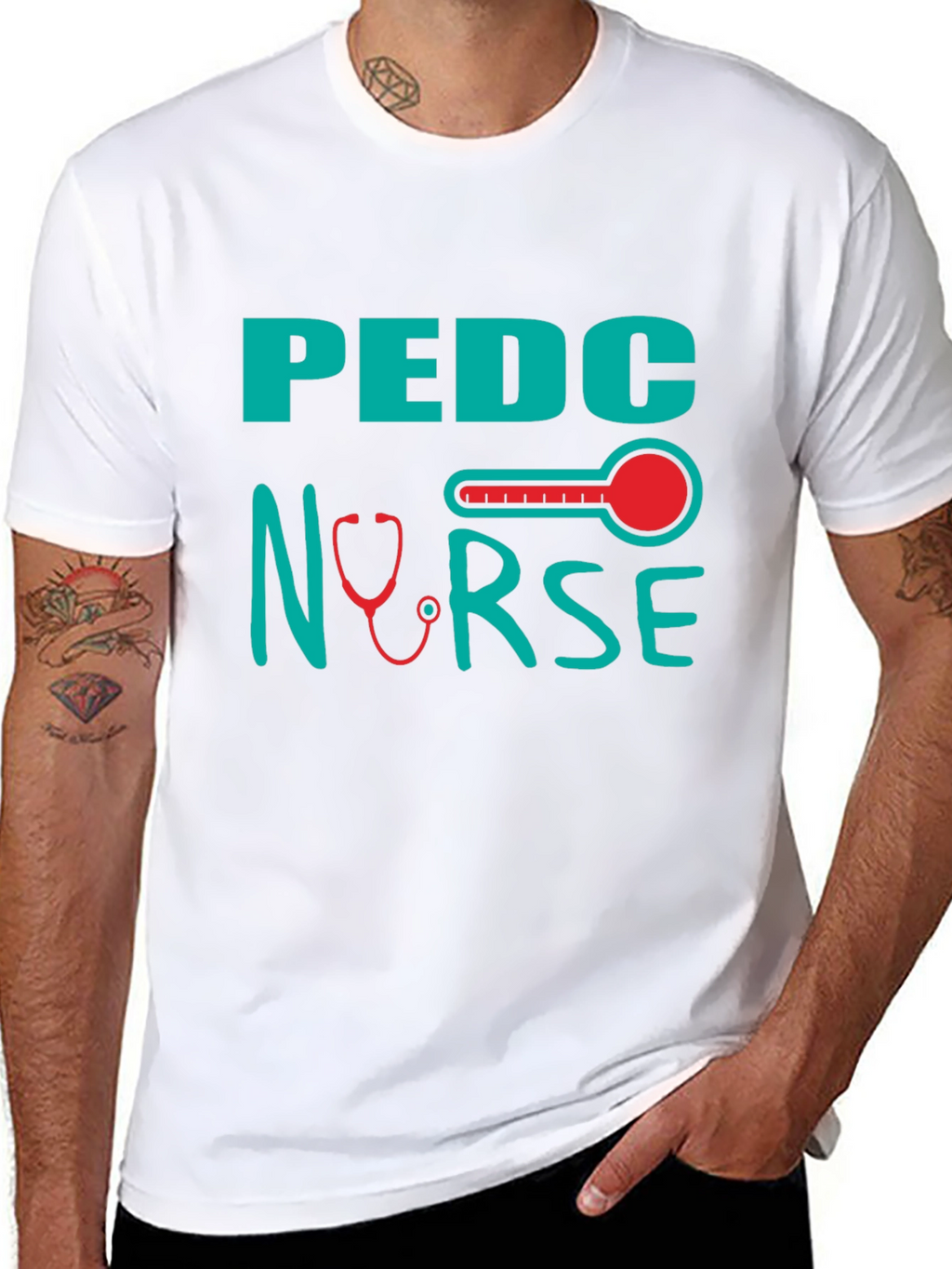 Pediatric Nurse T-Shirt - Stethoscope & Thermometer Design