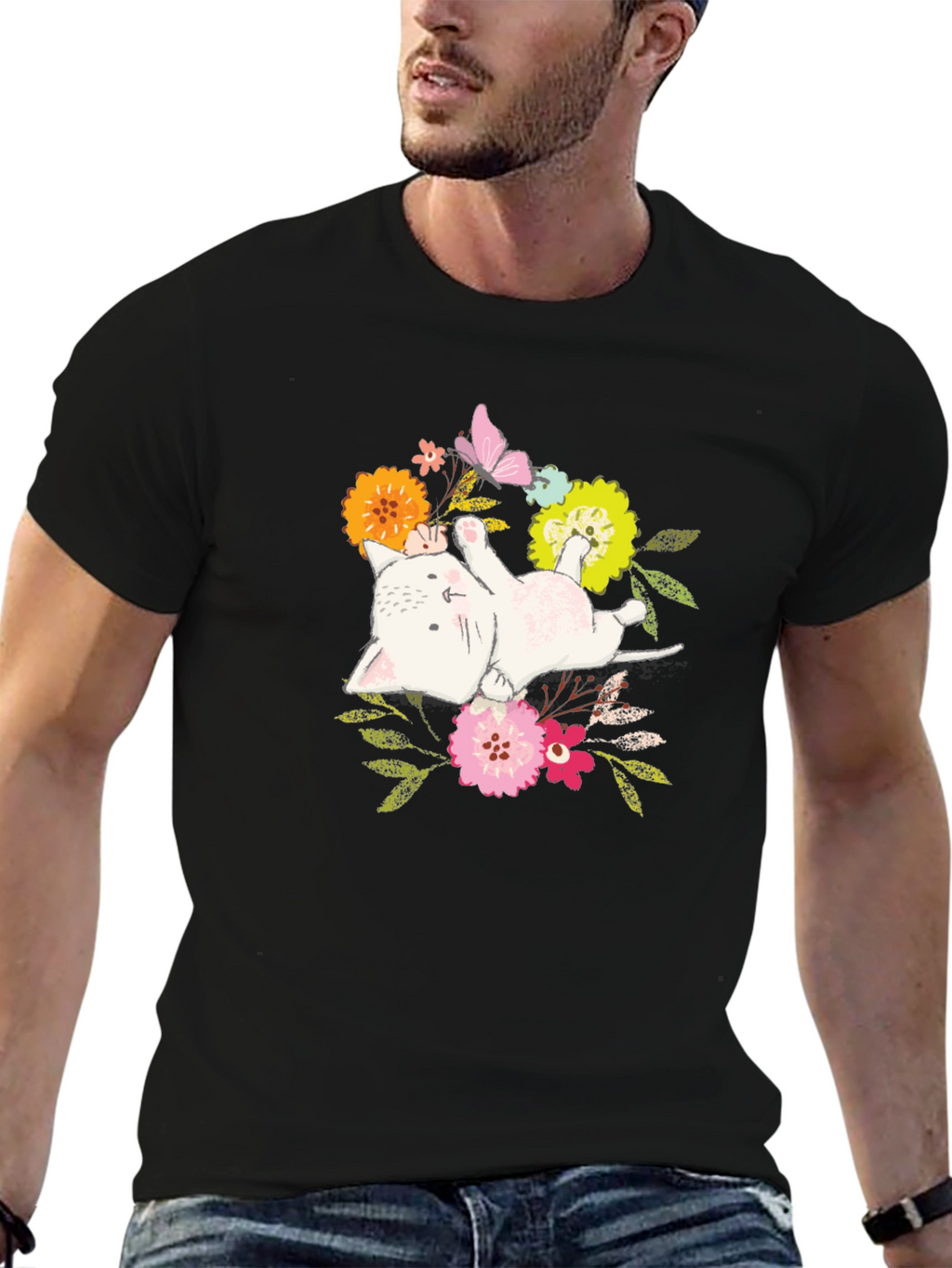 Floral Cat T-Shirt: Cute Kitten Graphic Tee