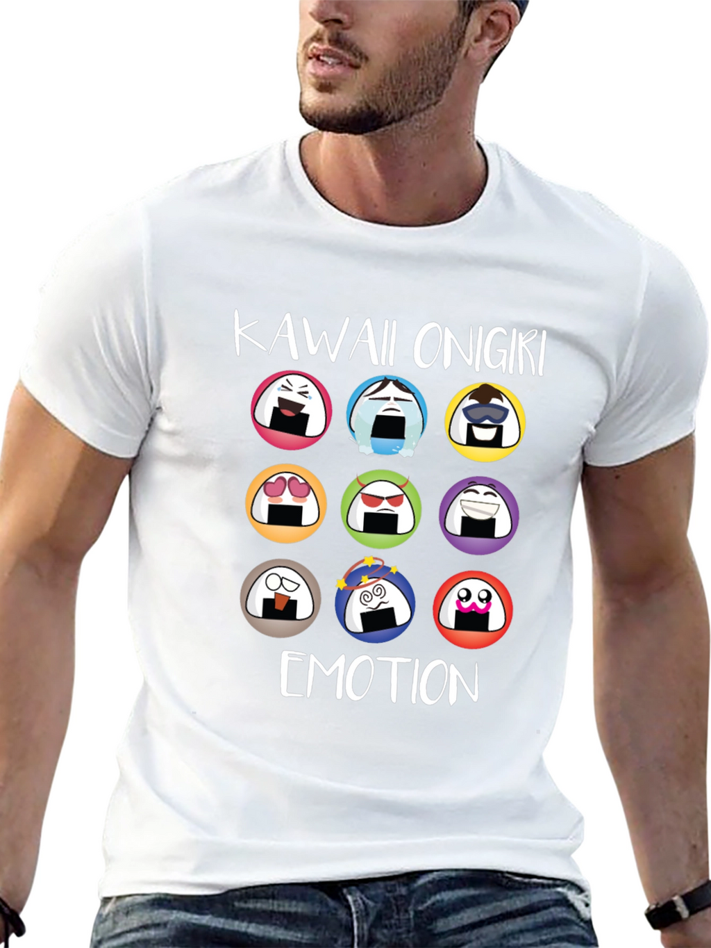Kawaii Onigiri Emotion T-Shirt - Rice Ball Graphic Tee