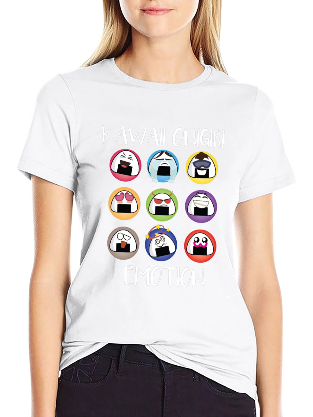 Kawaii Onigiri Emotion T-Shirt - Rice Ball Graphic Tee