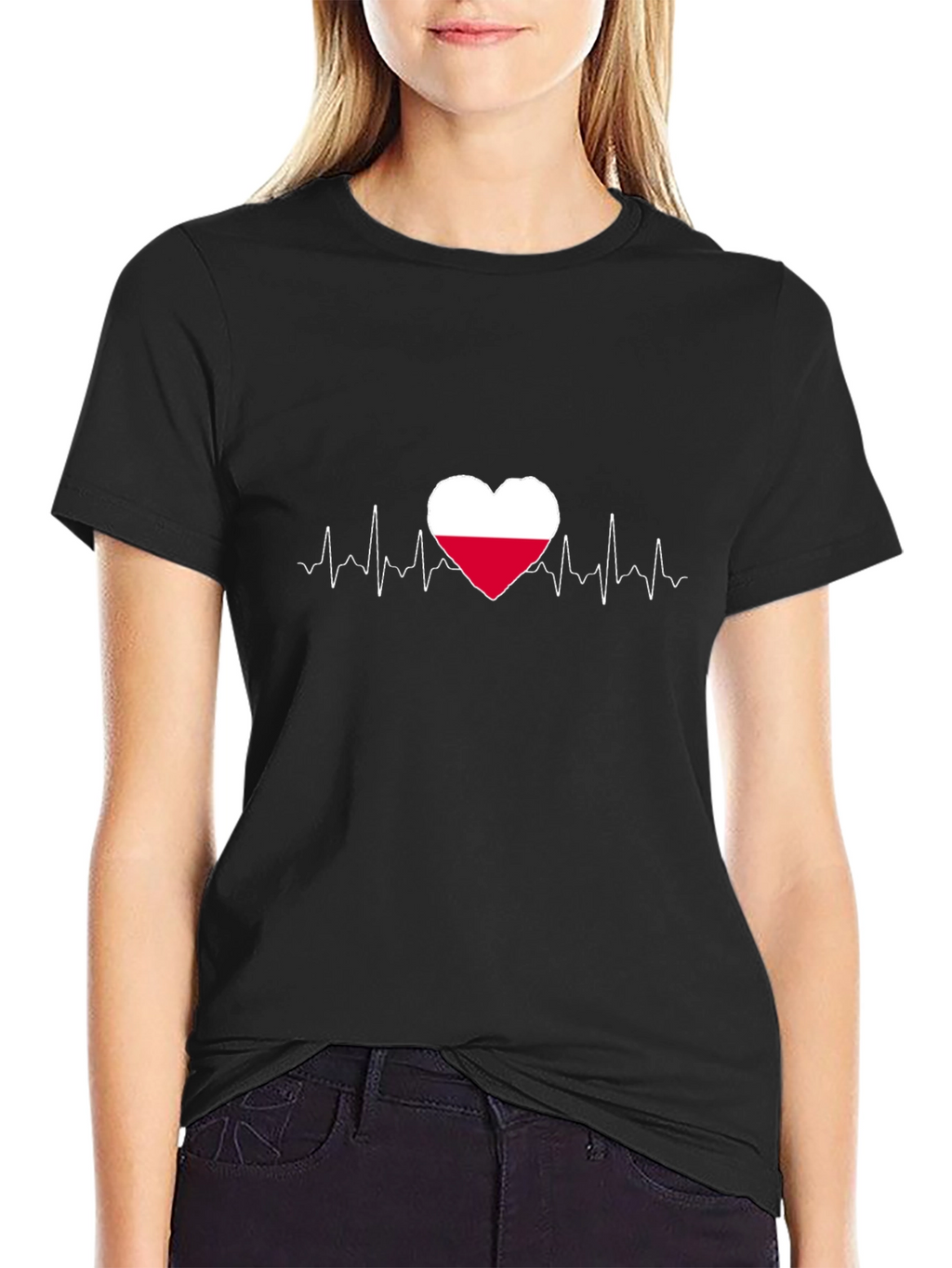 Poland Flag Heartbeat Graphic Tee - Black