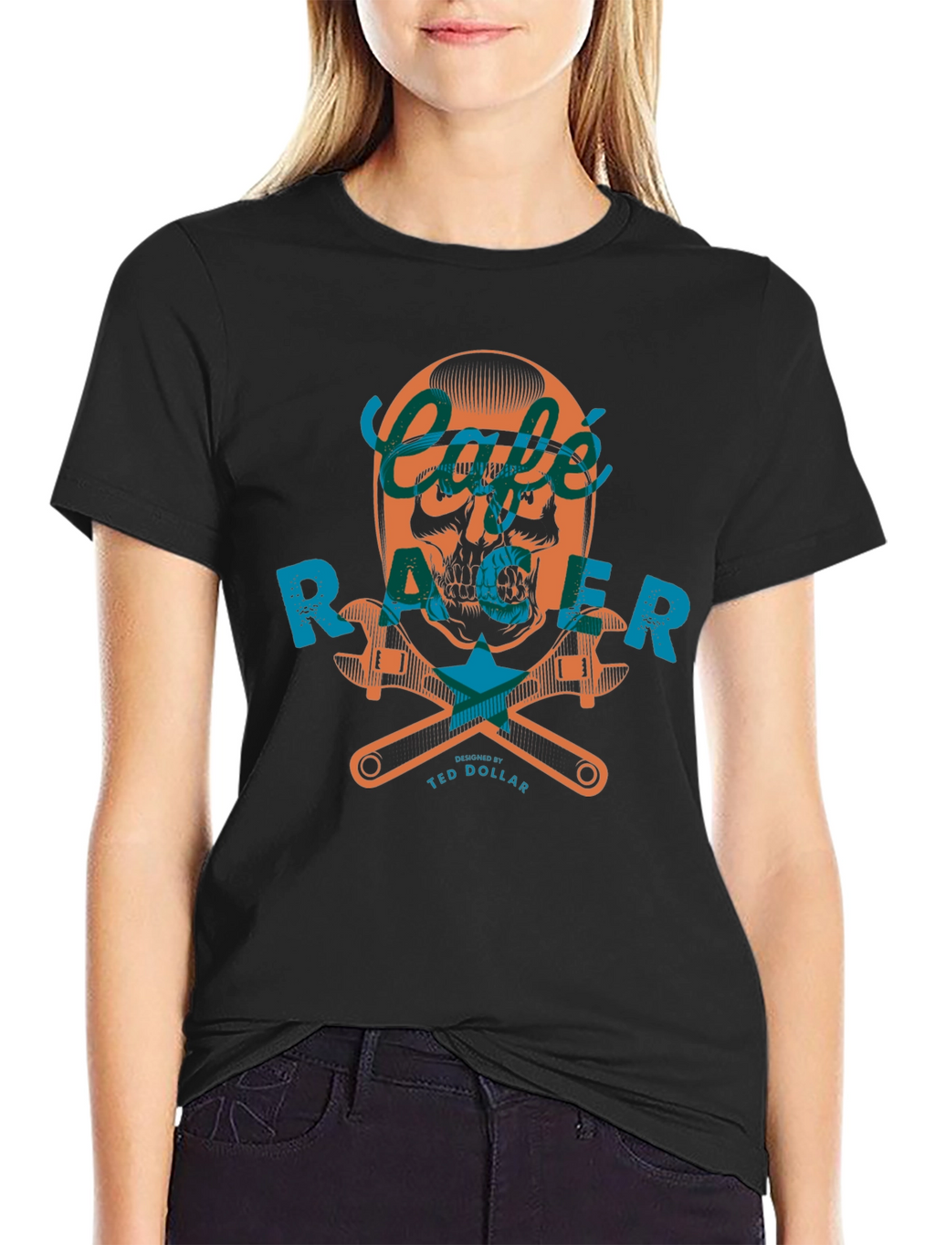 Cafe Racer Skull Graphic Tee - Black Cotton