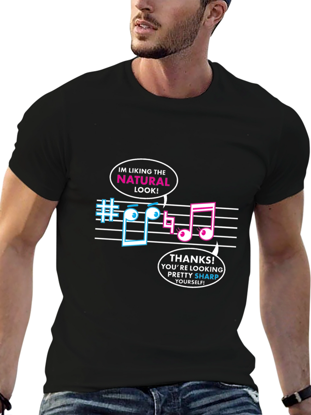 Musical Pun Black T-Shirt - Natural Look Sharp Tee