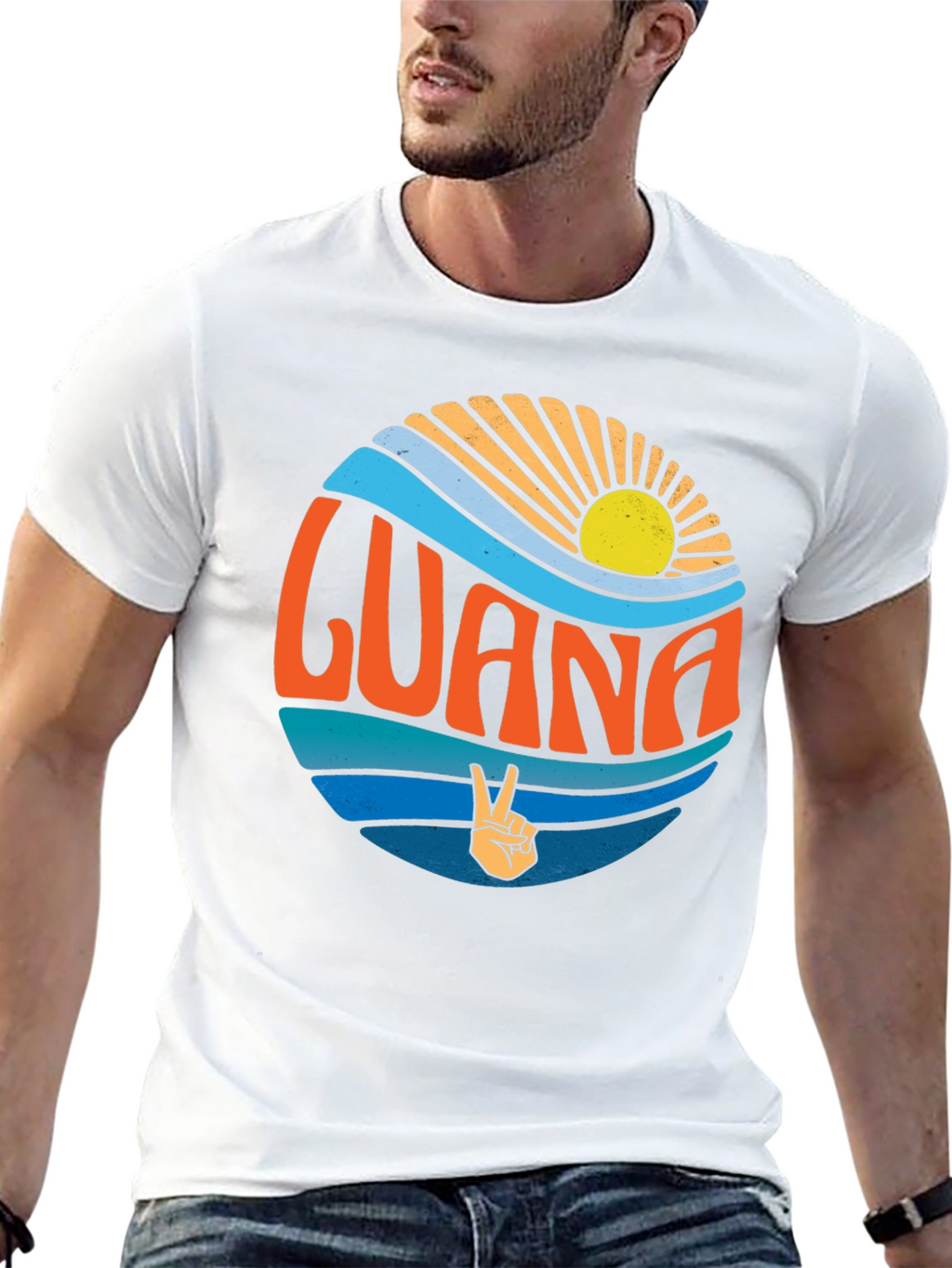 Retro Guana Peace Sign Graphic T-Shirt