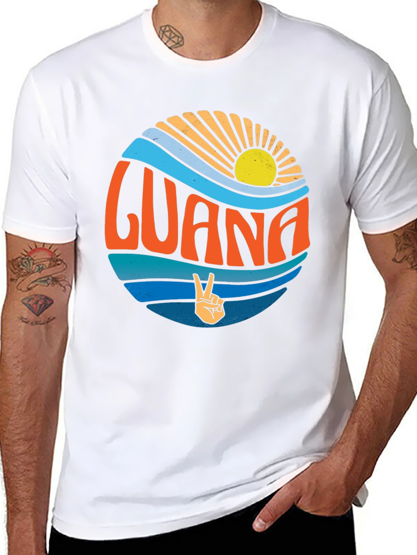 Retro Guana Peace Sign Graphic T-Shirt