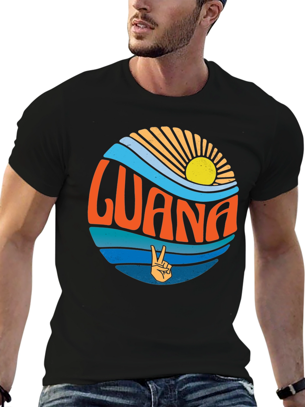 Retro Guana Peace Sign Graphic T-Shirt