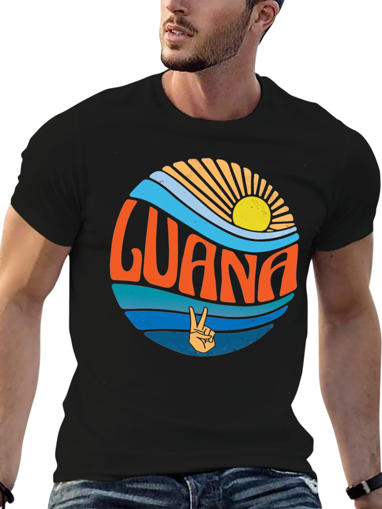 Retro Guana Peace Sign Graphic T-Shirt
