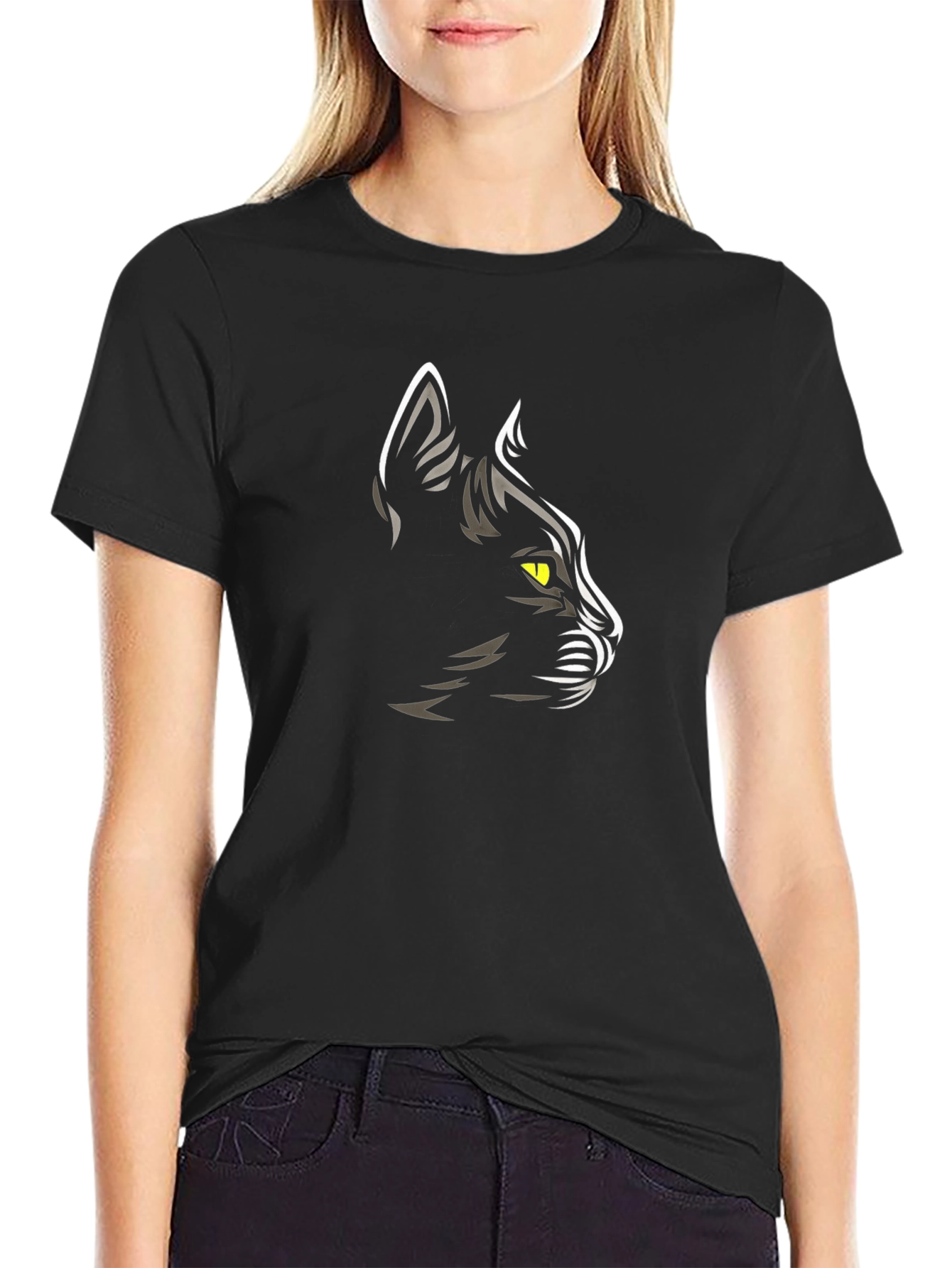 Cool Black Cat Graphic Print Mens T-Shirt