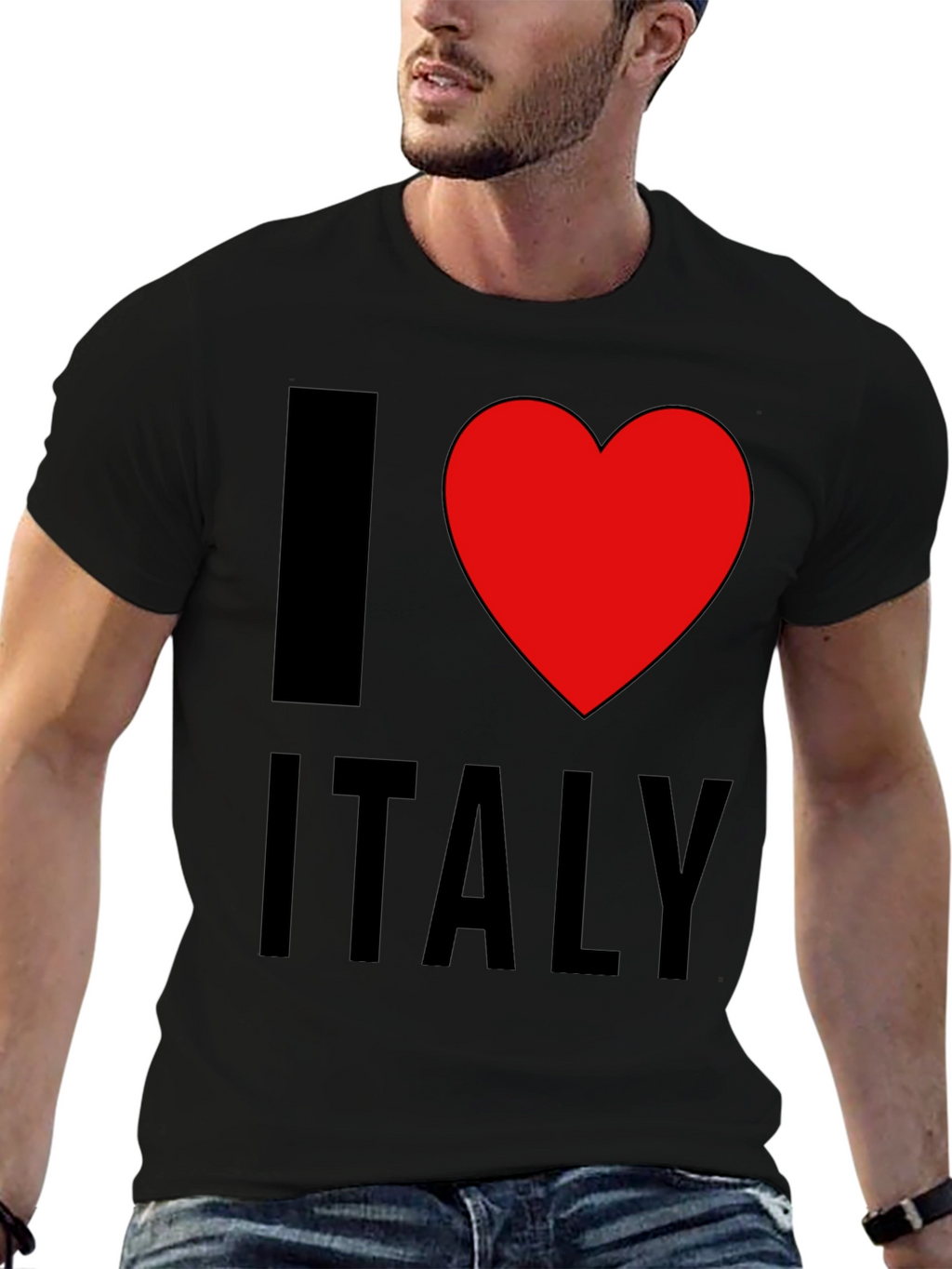 I Love Italy T-Shirt - Black Cotton Tee