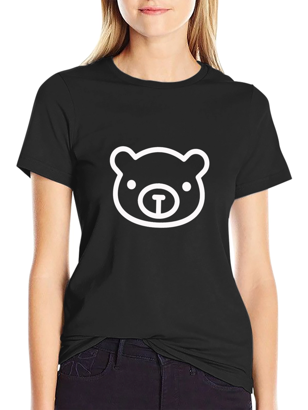 Black T-Shirt with Bear Face Graphic