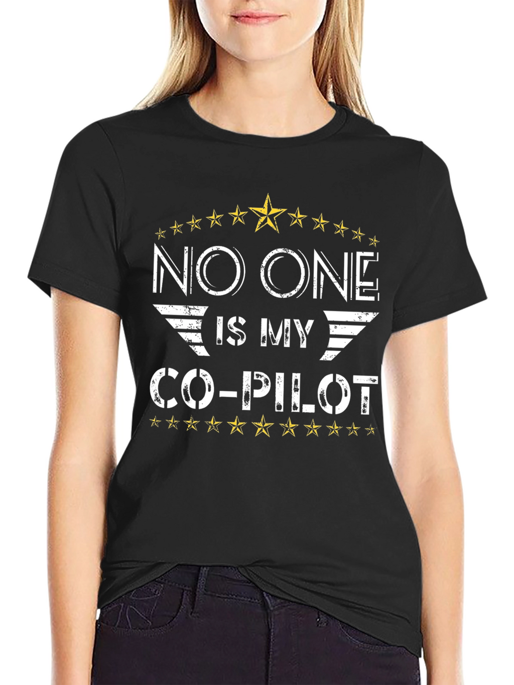 No One Is My Co-Pilot Black T-Shirt