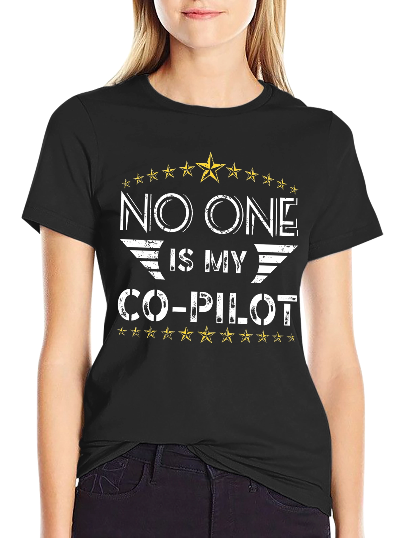 No One Is My Co-Pilot Black T-Shirt