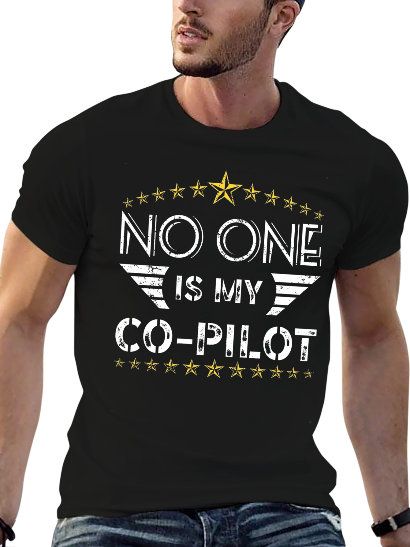 No One Is My Co-Pilot Black T-Shirt
