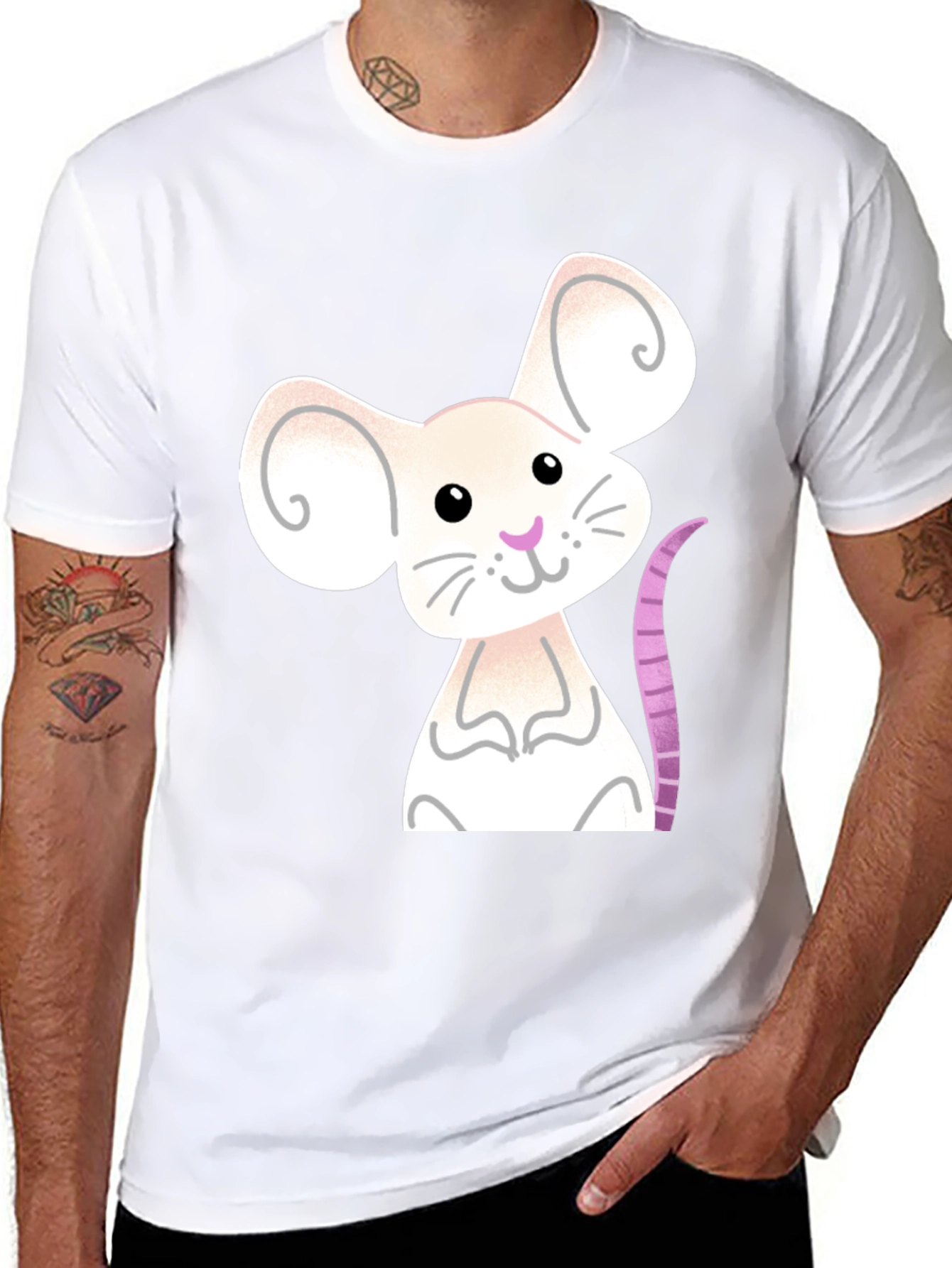 Cute Mouse Graphic Tee - Black Cotton Blend Shirt