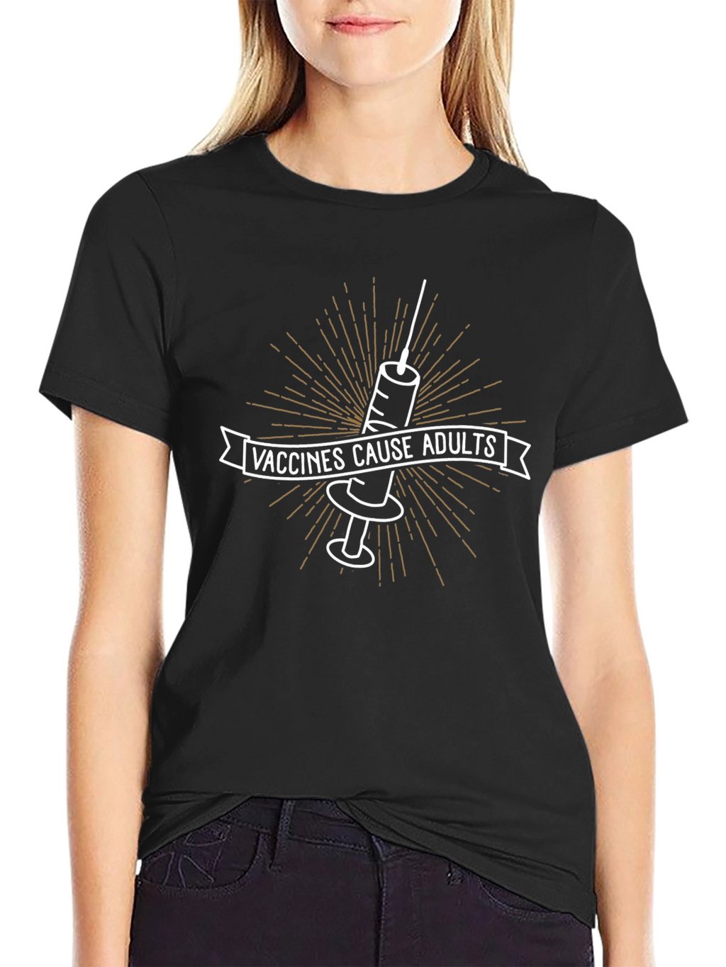 Vaccines Cause Adults Graphic Tee - Black Cotton T-Shirt