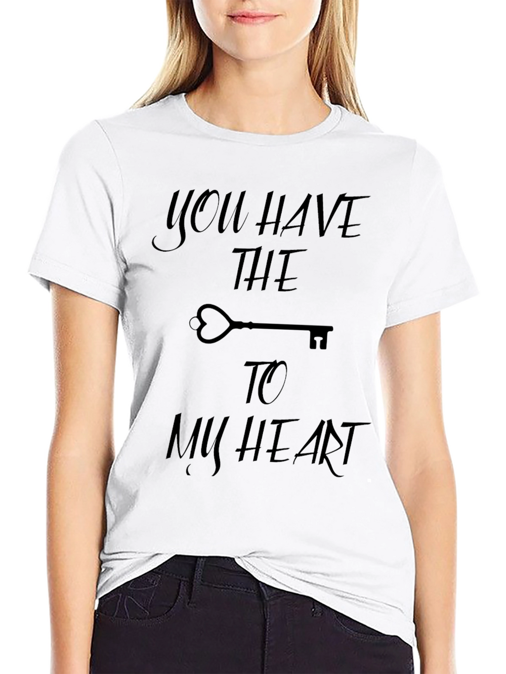Heart Key Graphic Tee - Black Cotton Blend T-Shirt