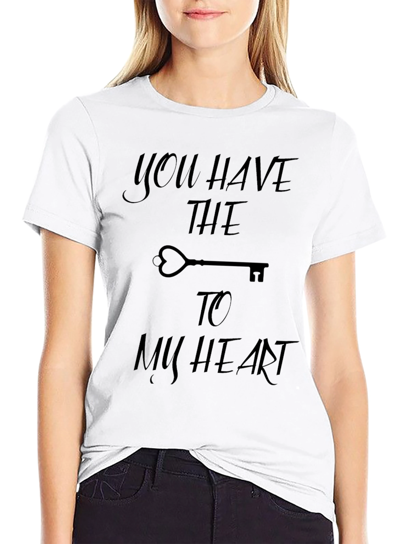 Heart Key Graphic Tee - Black Cotton Blend T-Shirt