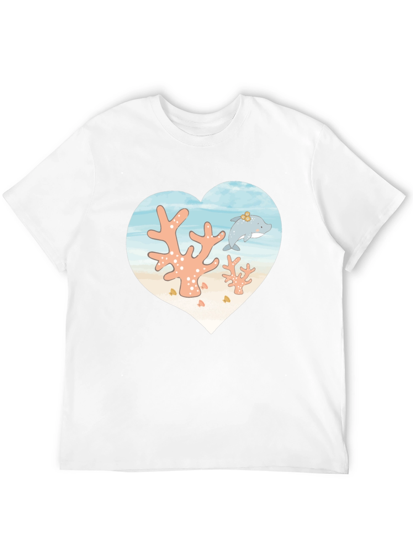 Heart Dolphin Coral Reef Graphic T-Shirt