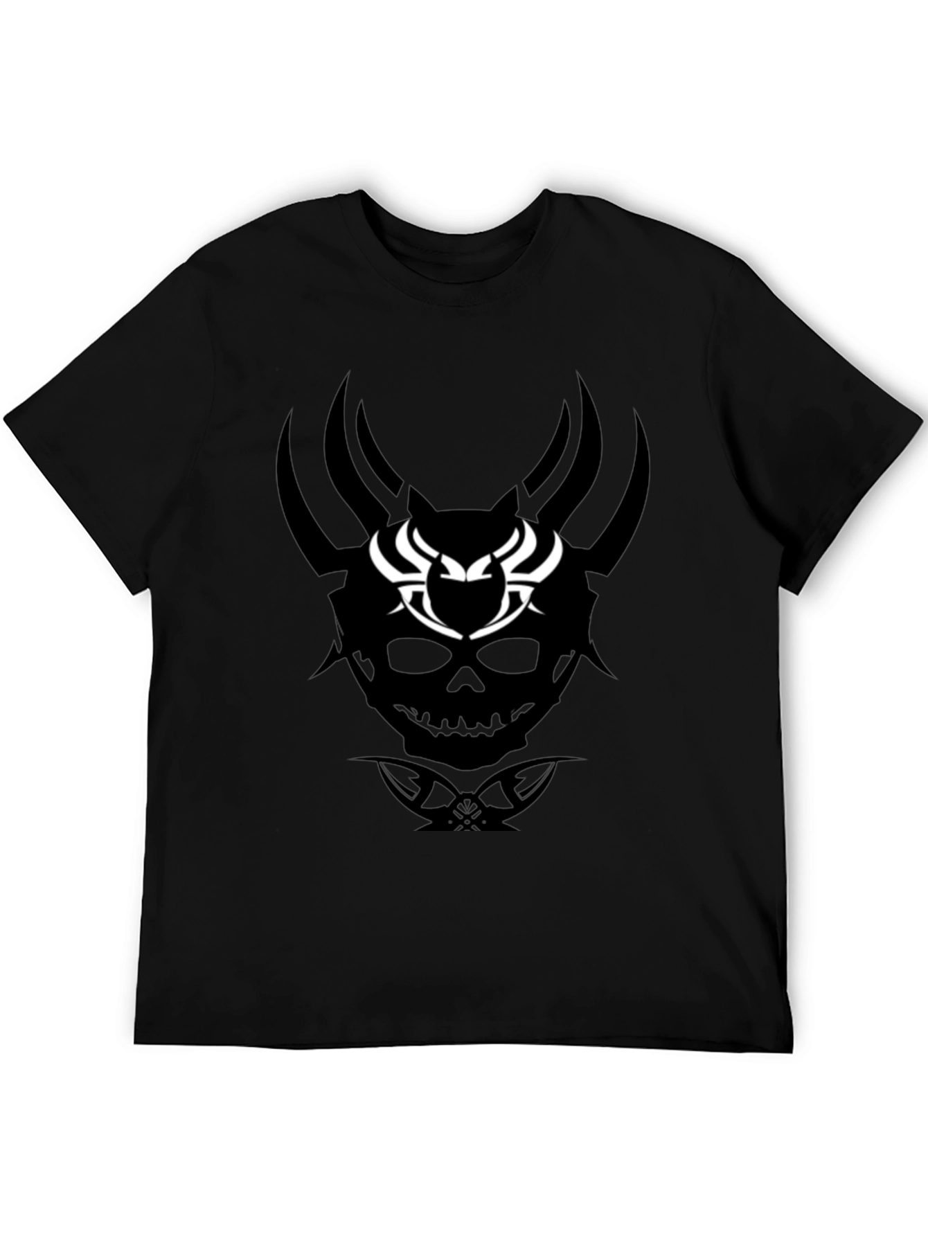 Skull & Horns Graphic Tee - Black Cotton Blend