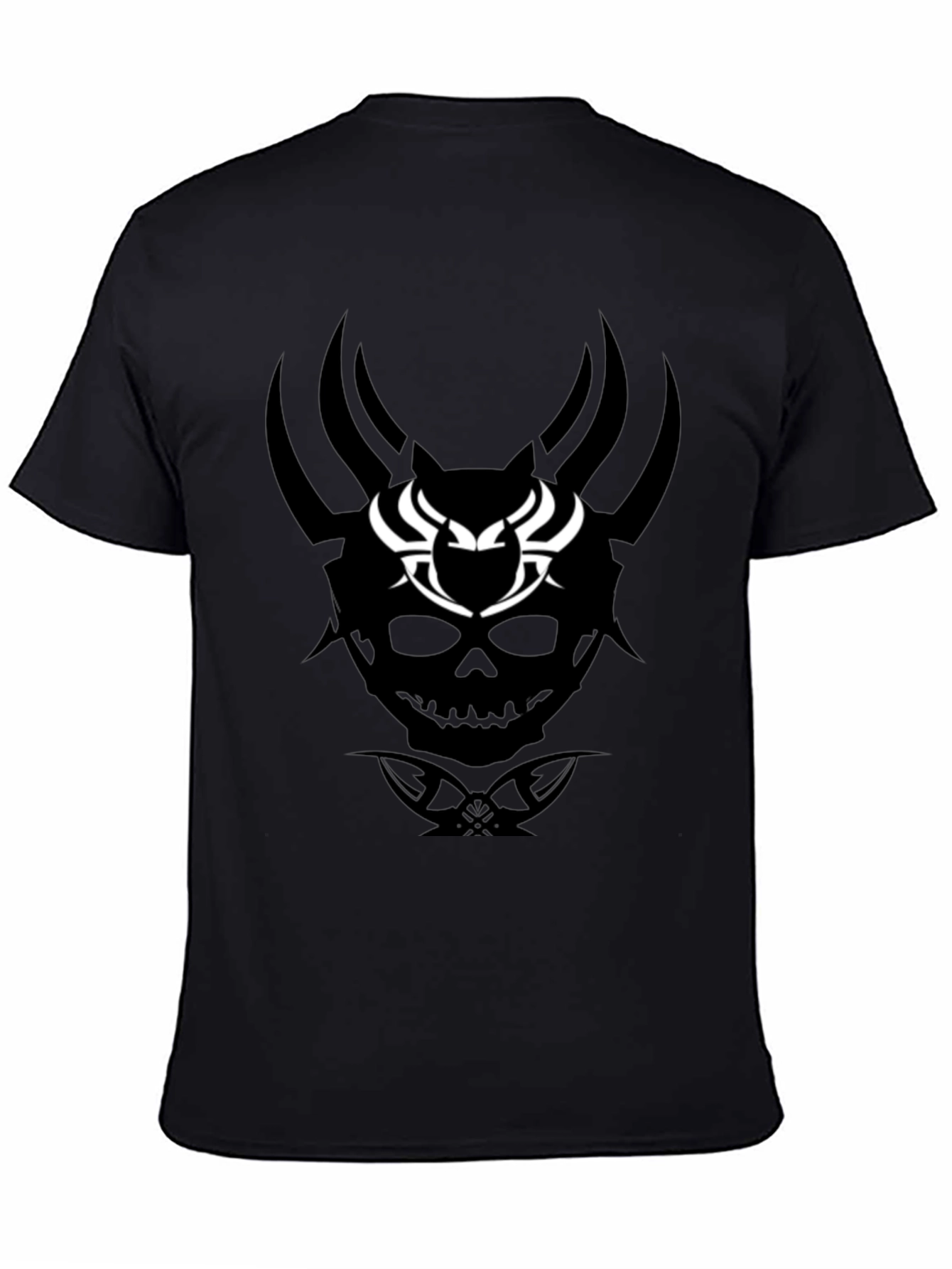 Skull & Horns Graphic Tee - Black Cotton Blend