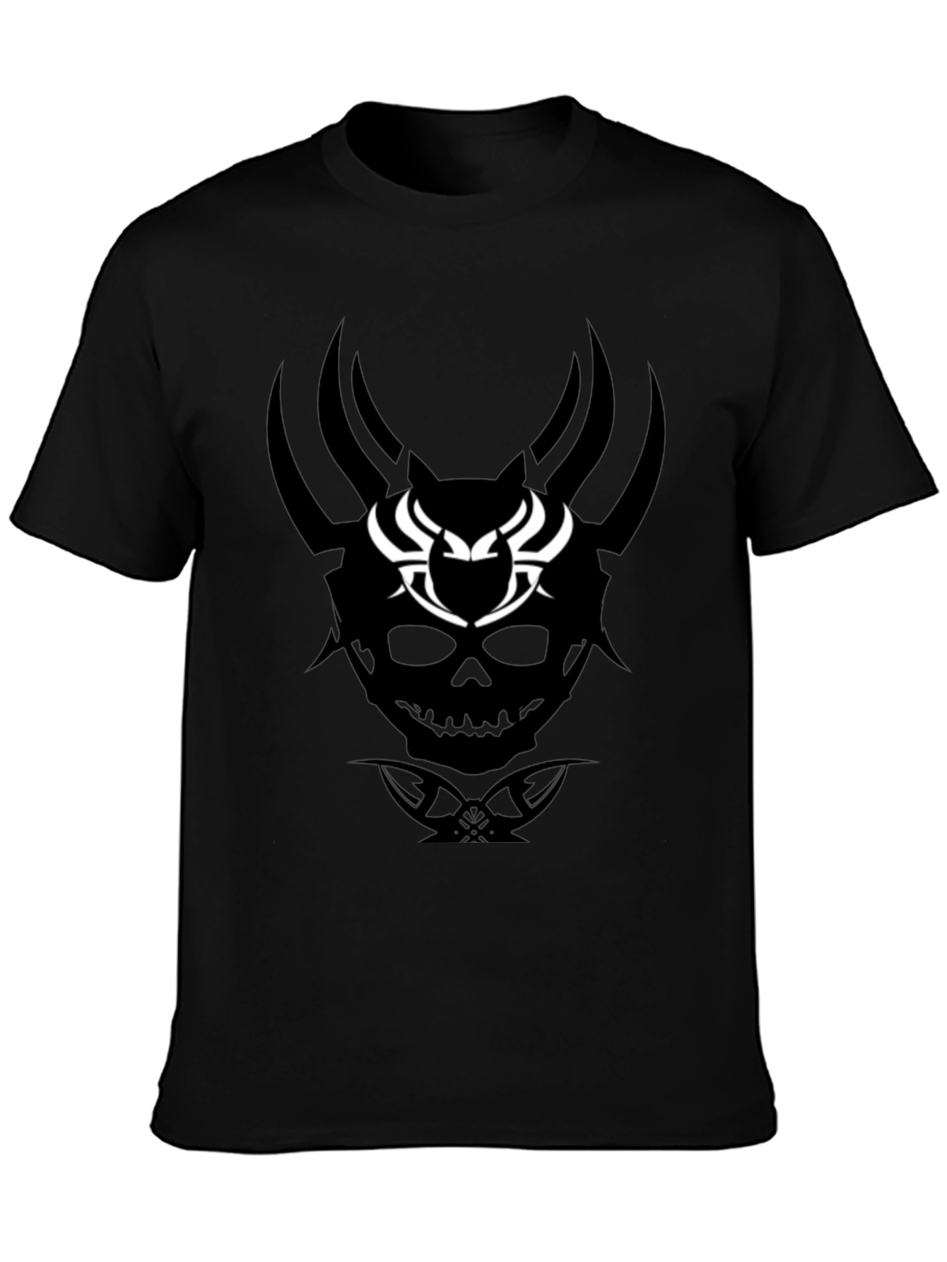 Skull & Horns Graphic Tee - Black Cotton Blend