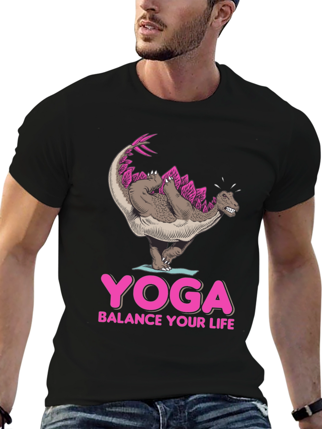 Yoga Dinosaur Graphic Tee - Balance Your Life