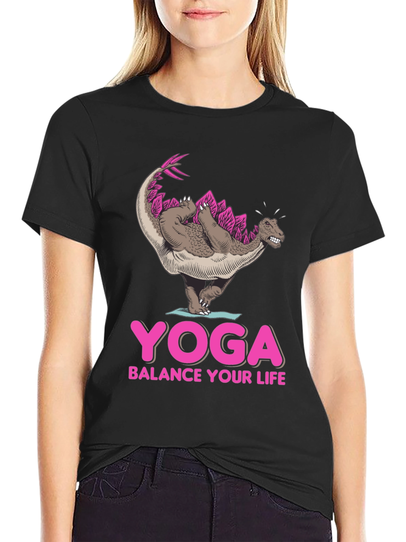 Yoga Dinosaur Graphic Tee - Balance Your Life