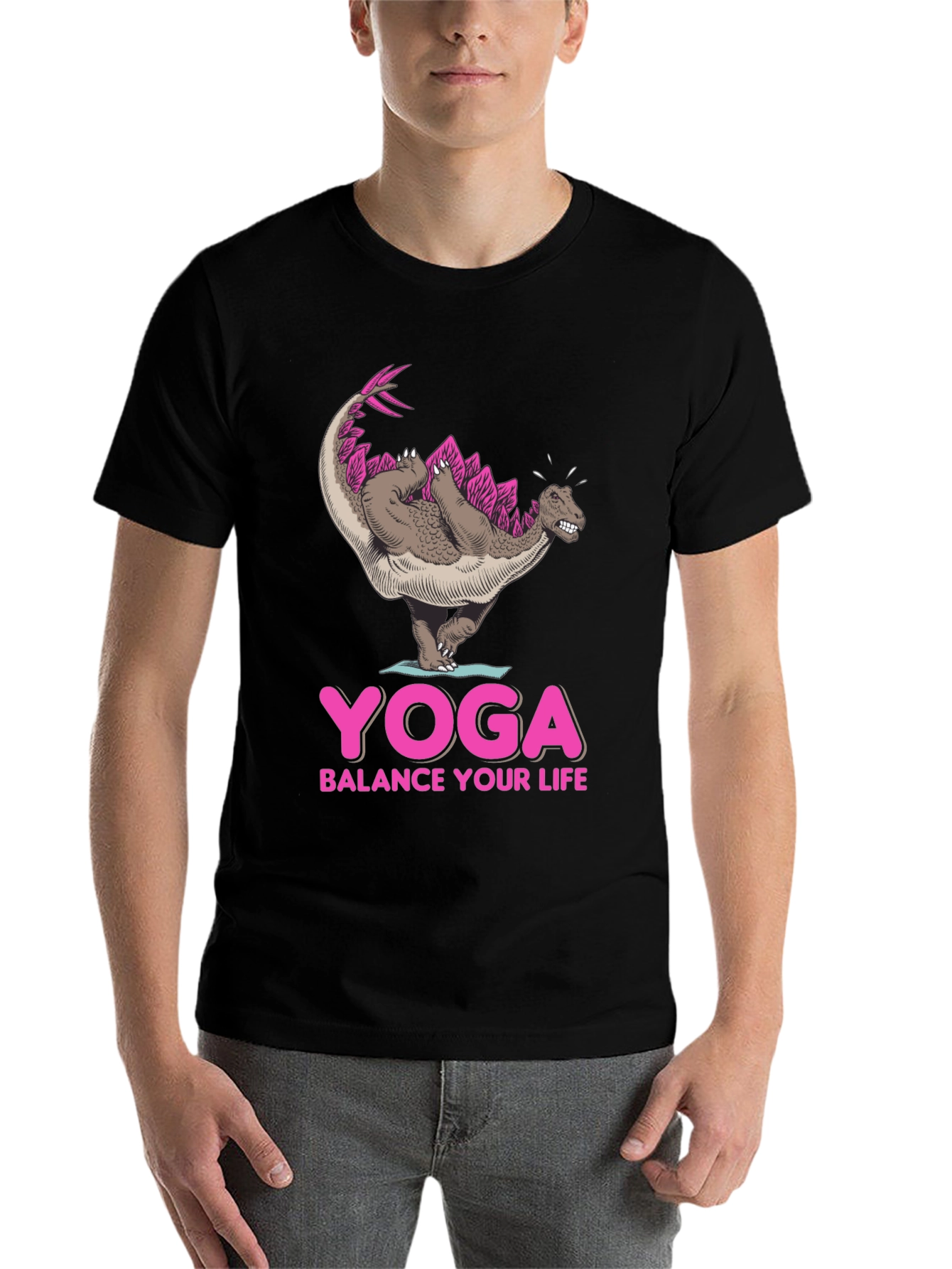 Yoga Dinosaur Graphic Tee - Balance Your Life