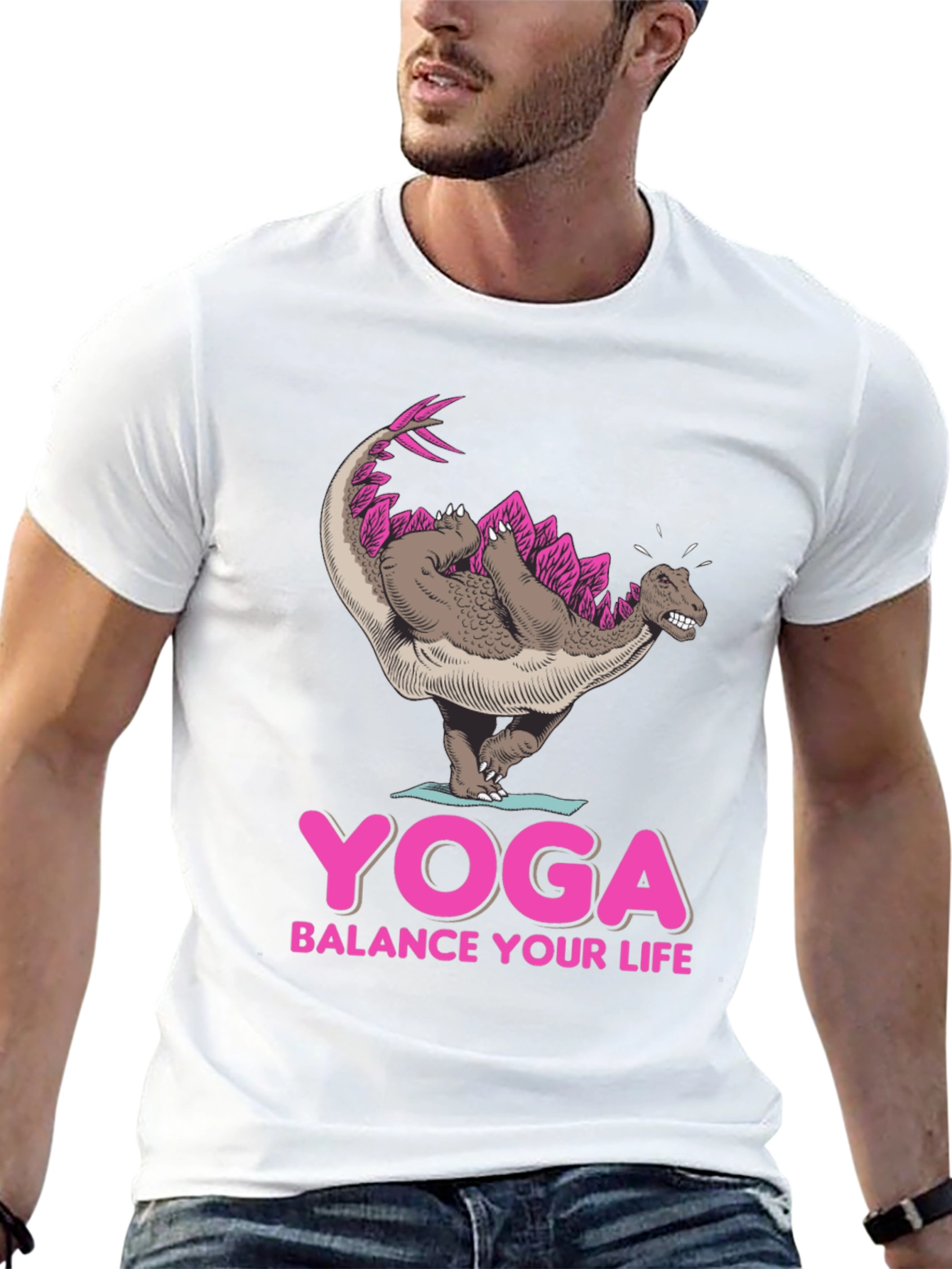Yoga Dinosaur Graphic Tee - Balance Your Life