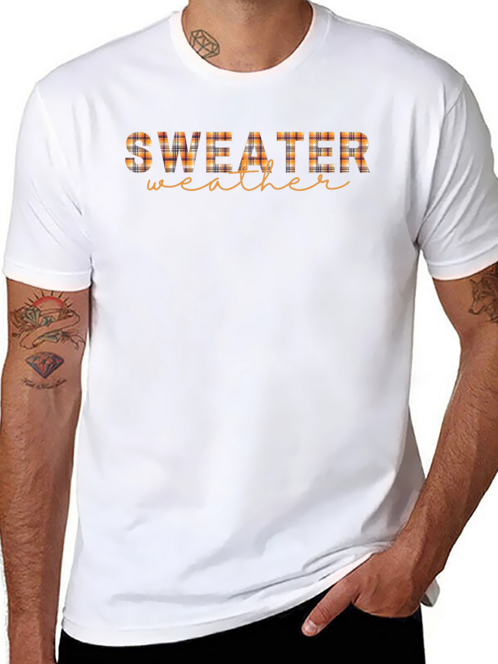 Sweater Weather Plaid Print Black T-Shirt