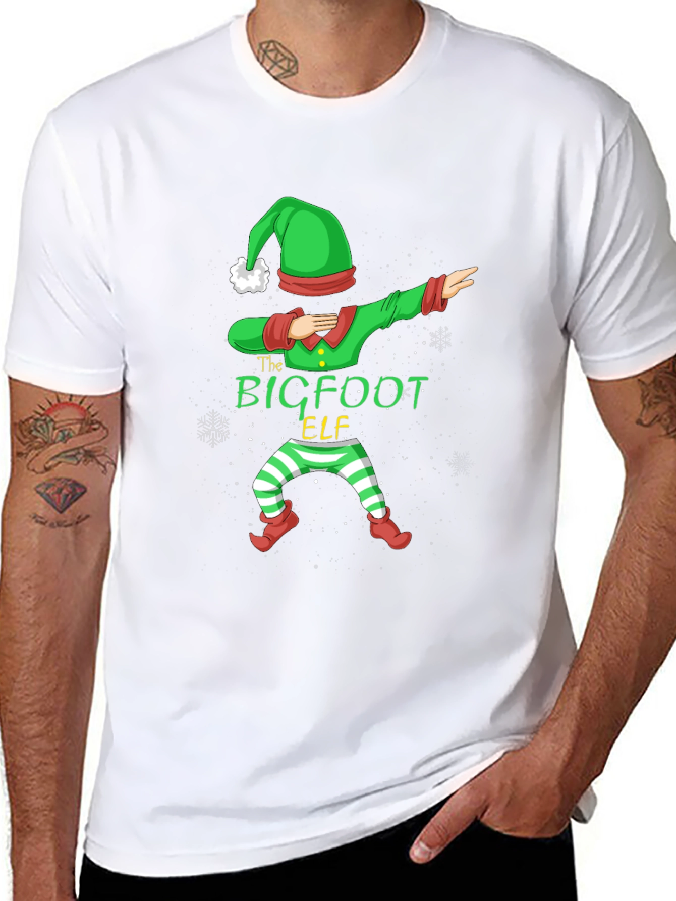 Bigfoot Elf Dabbing Christmas Graphic T-Shirt