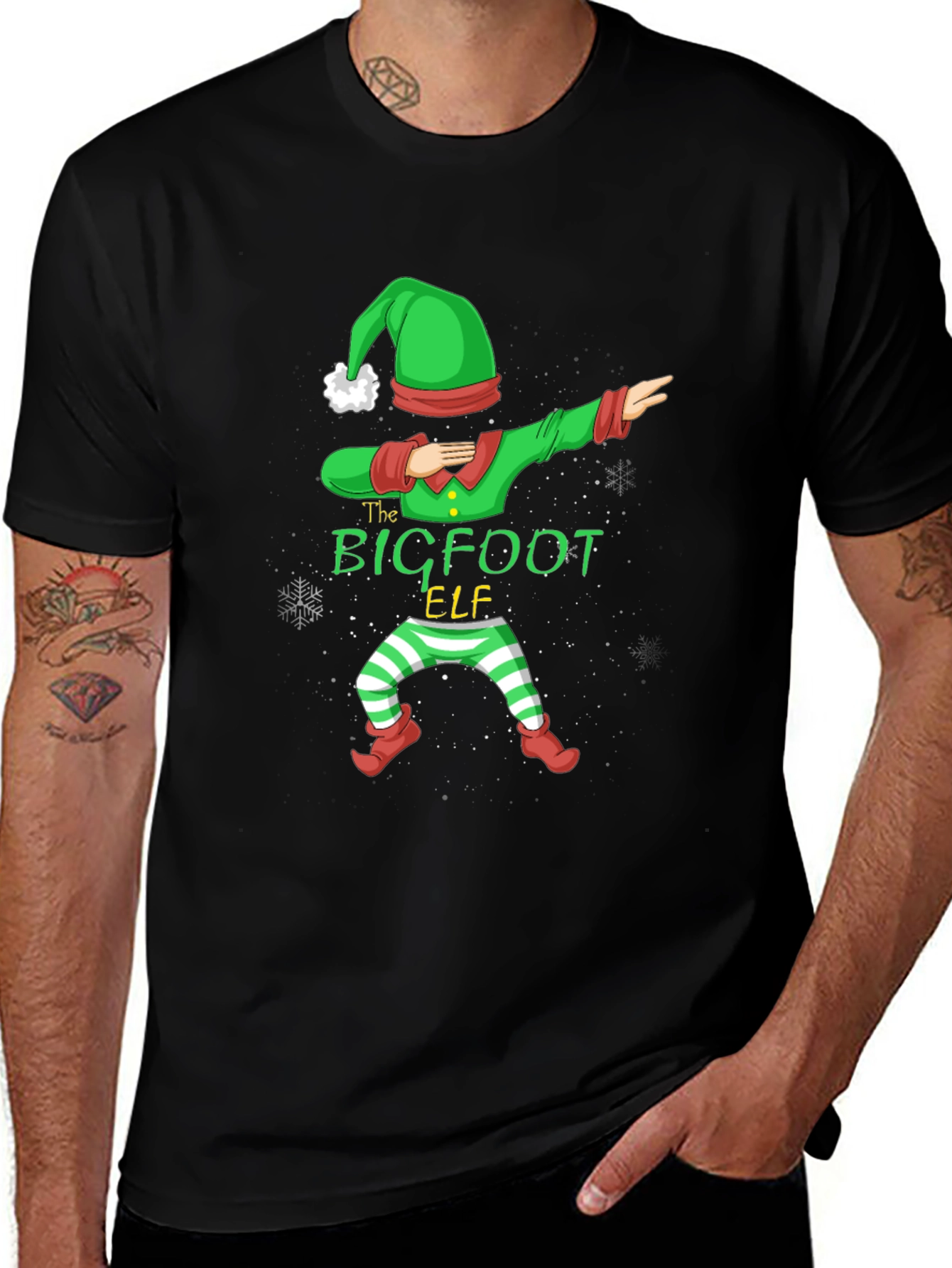 Bigfoot Elf Dabbing Christmas Graphic T-Shirt