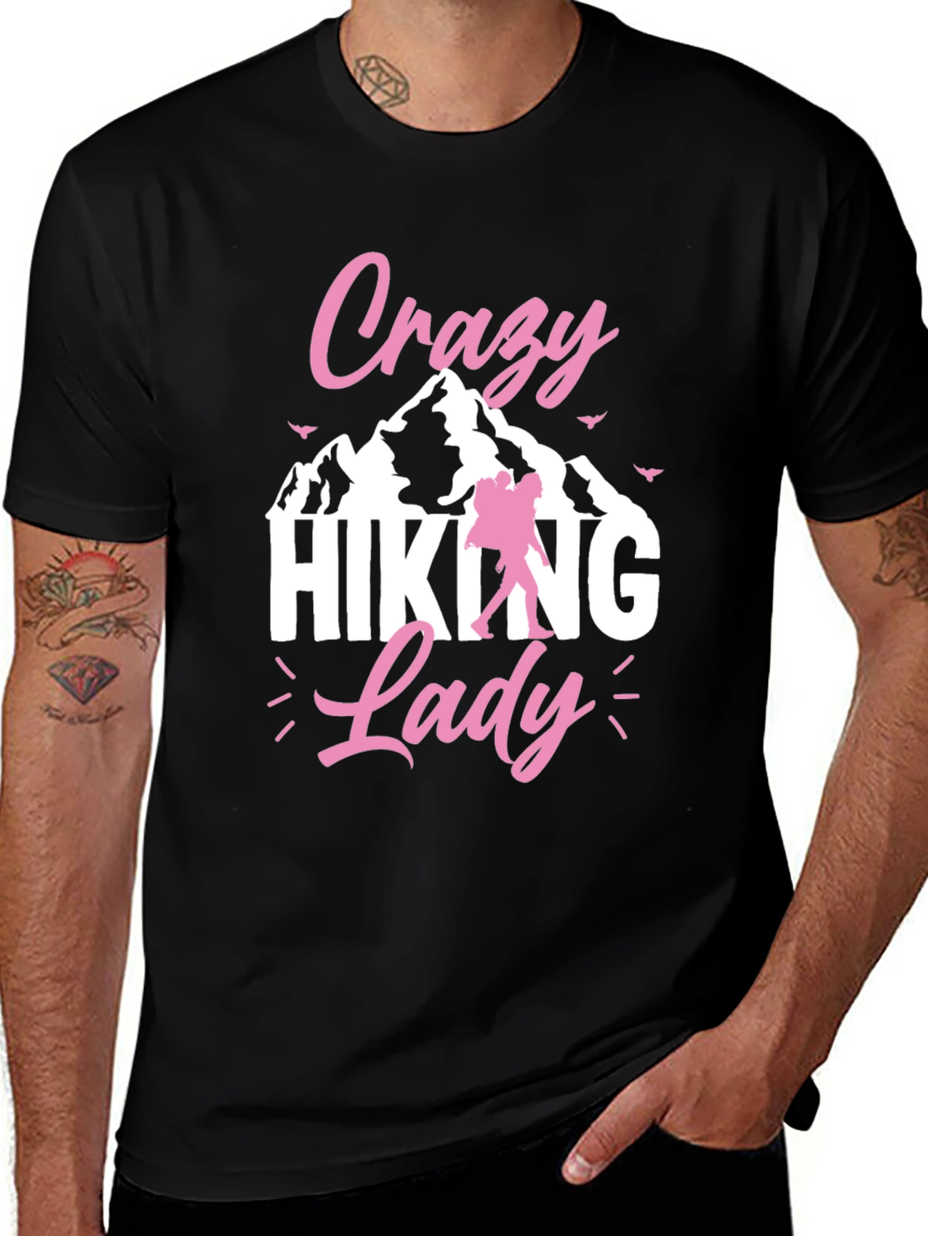 Crazy Hiking Lady Black T-Shirt