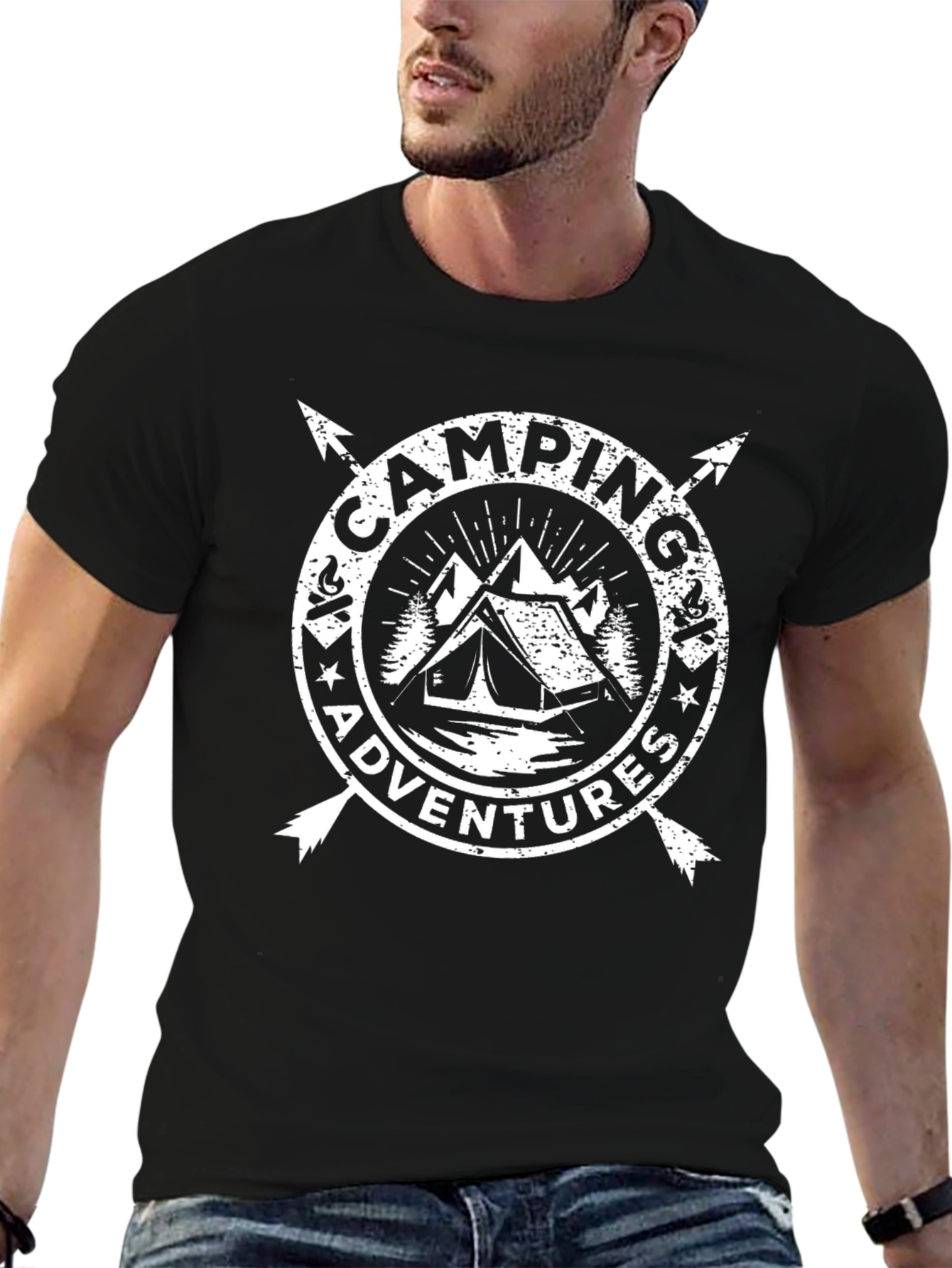 Camping Adventures Graphic Tee - Black Crew Neck T-Shirt