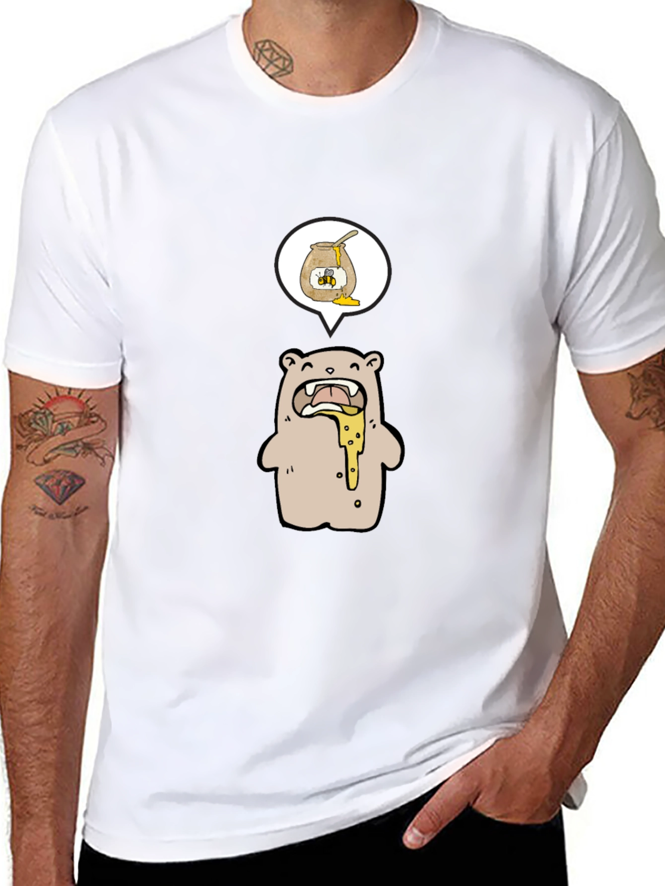 Honey Bear Cartoon Graphic Tee - Black