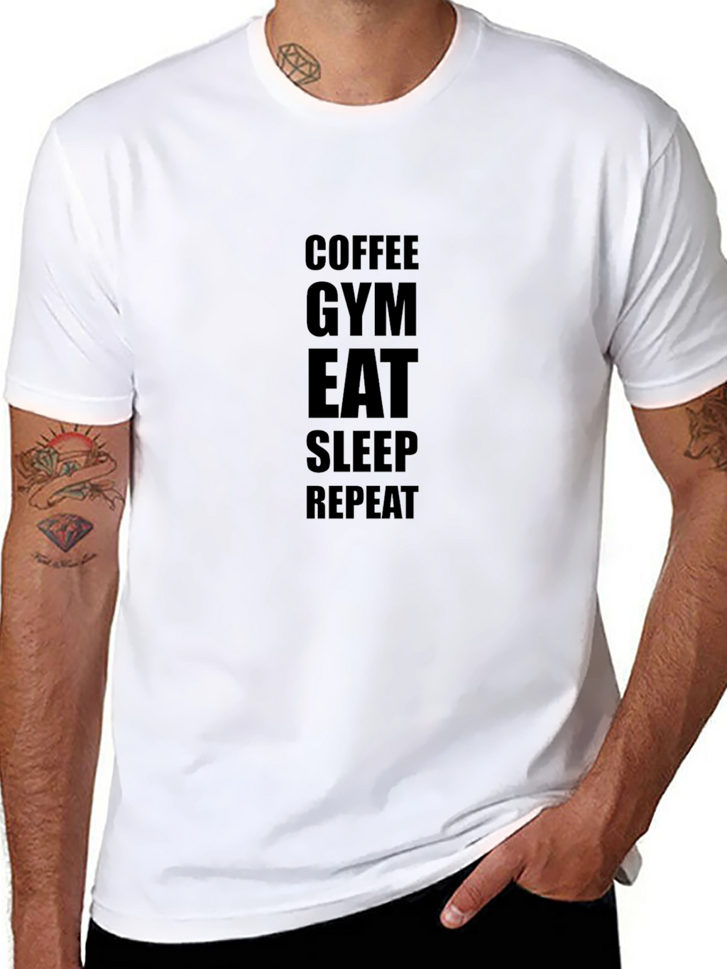 Coffee Gym Eat Sleep Repeat - Black T-Shirt
