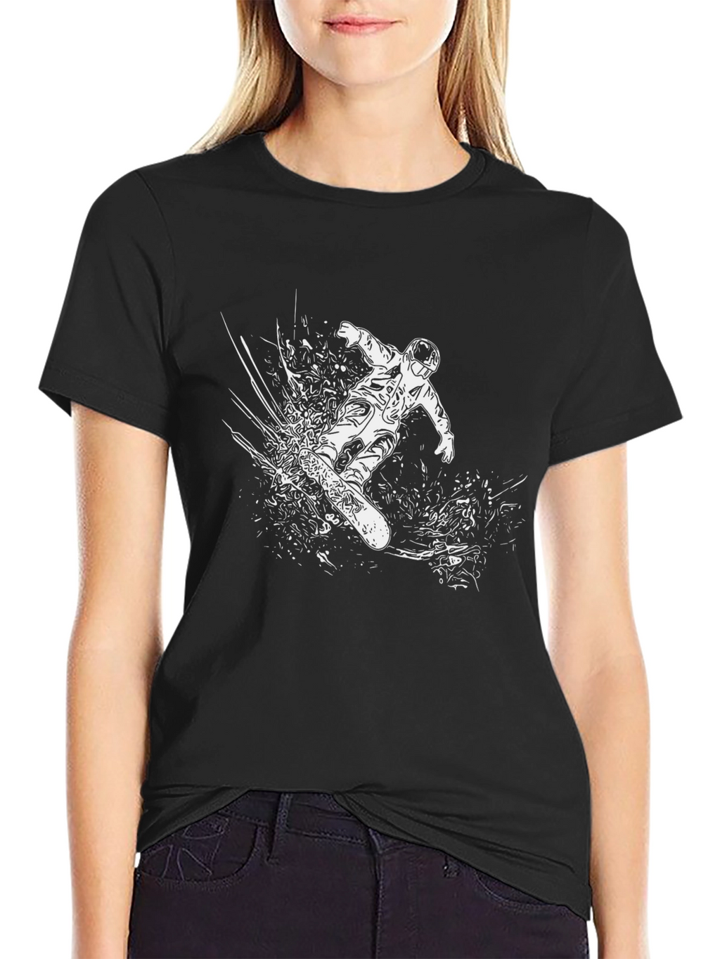 Snowboarder Graphic Tee - Black Cotton Blend T-Shirt