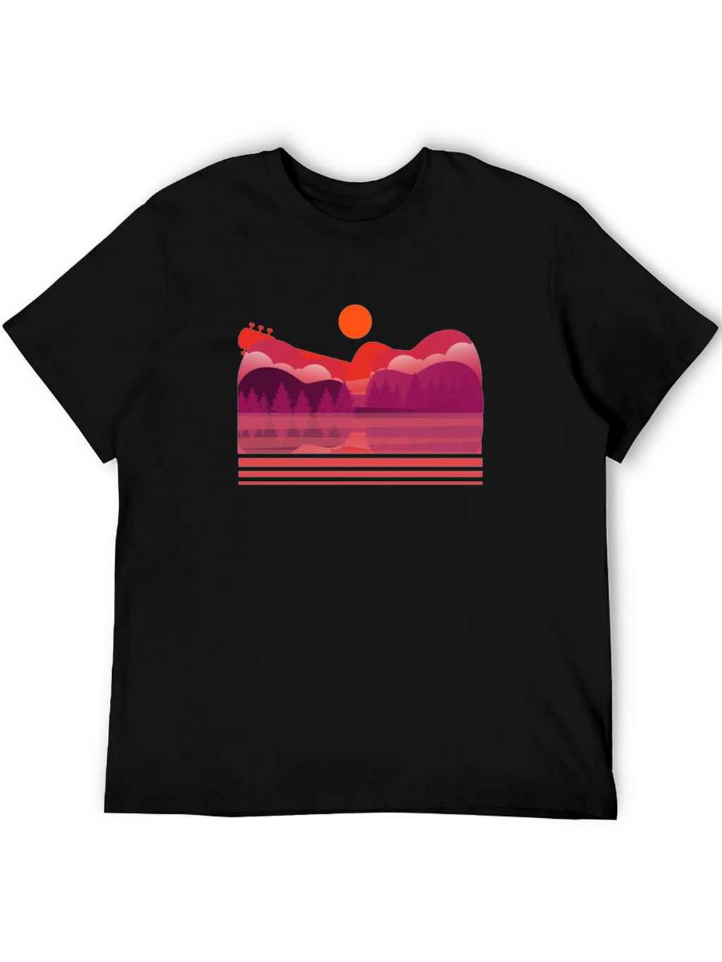 Sunset Guitar Lake Graphic T-Shirt