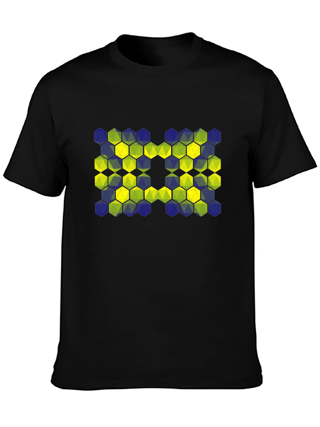 Geometric Hexagon Pattern T-Shirt - Black