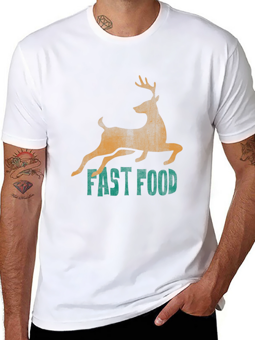 Fast Food Deer Graphic Tee - Black Casual T-Shirt