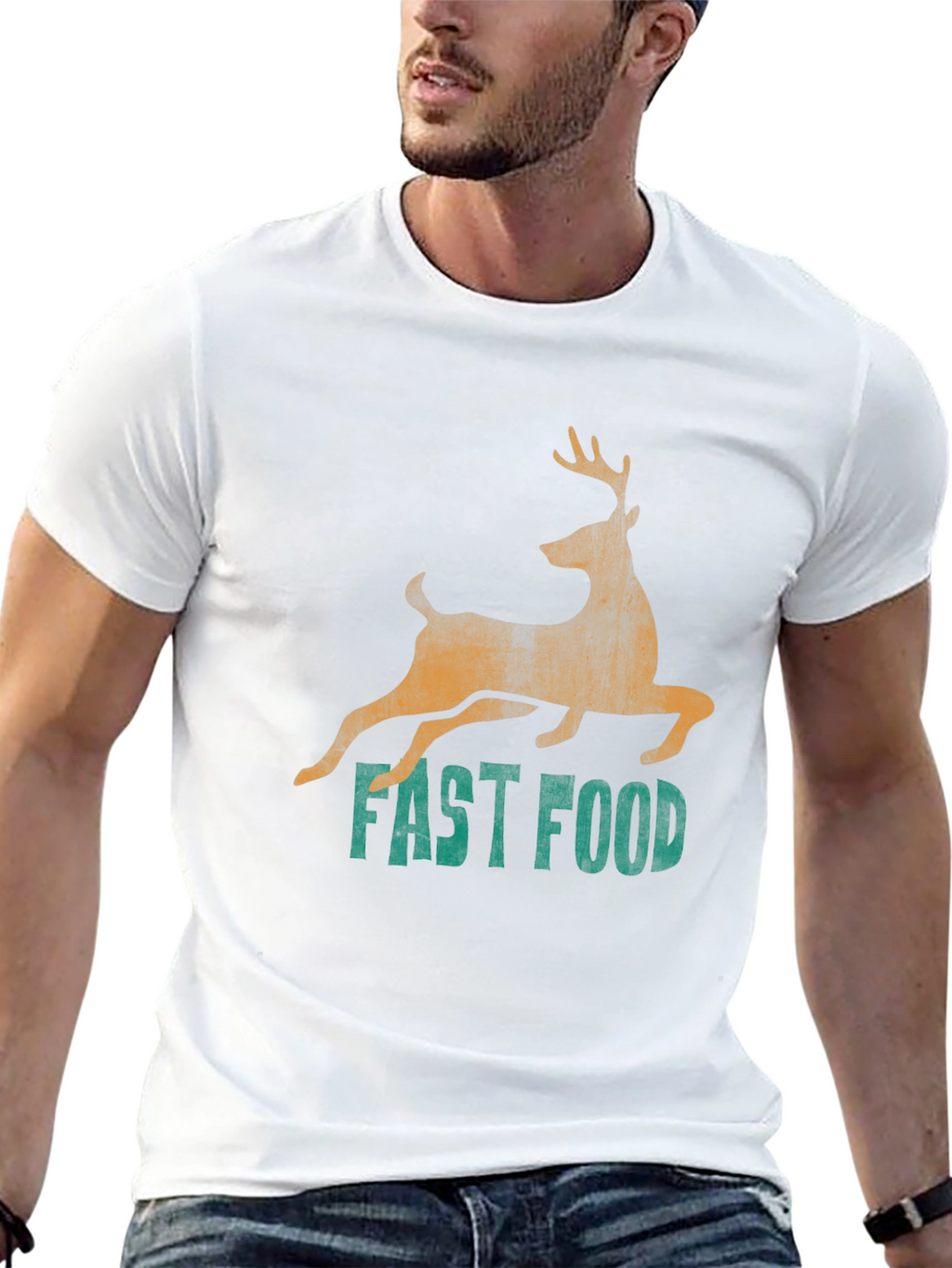 Fast Food Deer Graphic Tee - Black Casual T-Shirt