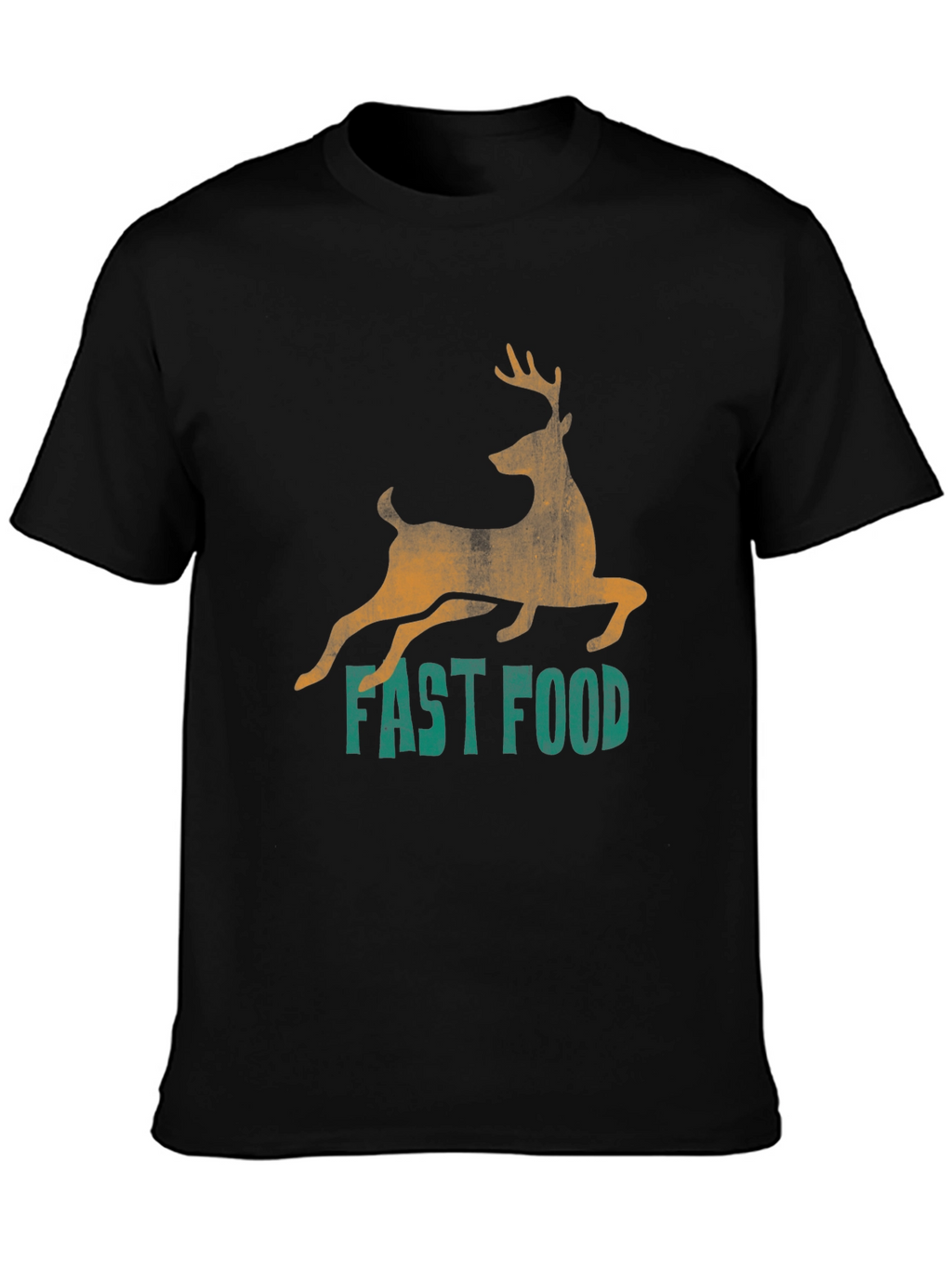Fast Food Deer Graphic Tee - Black Casual T-Shirt