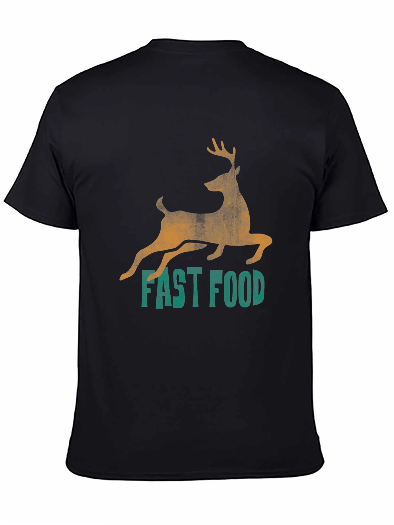 Fast Food Deer Graphic Tee - Black Casual T-Shirt