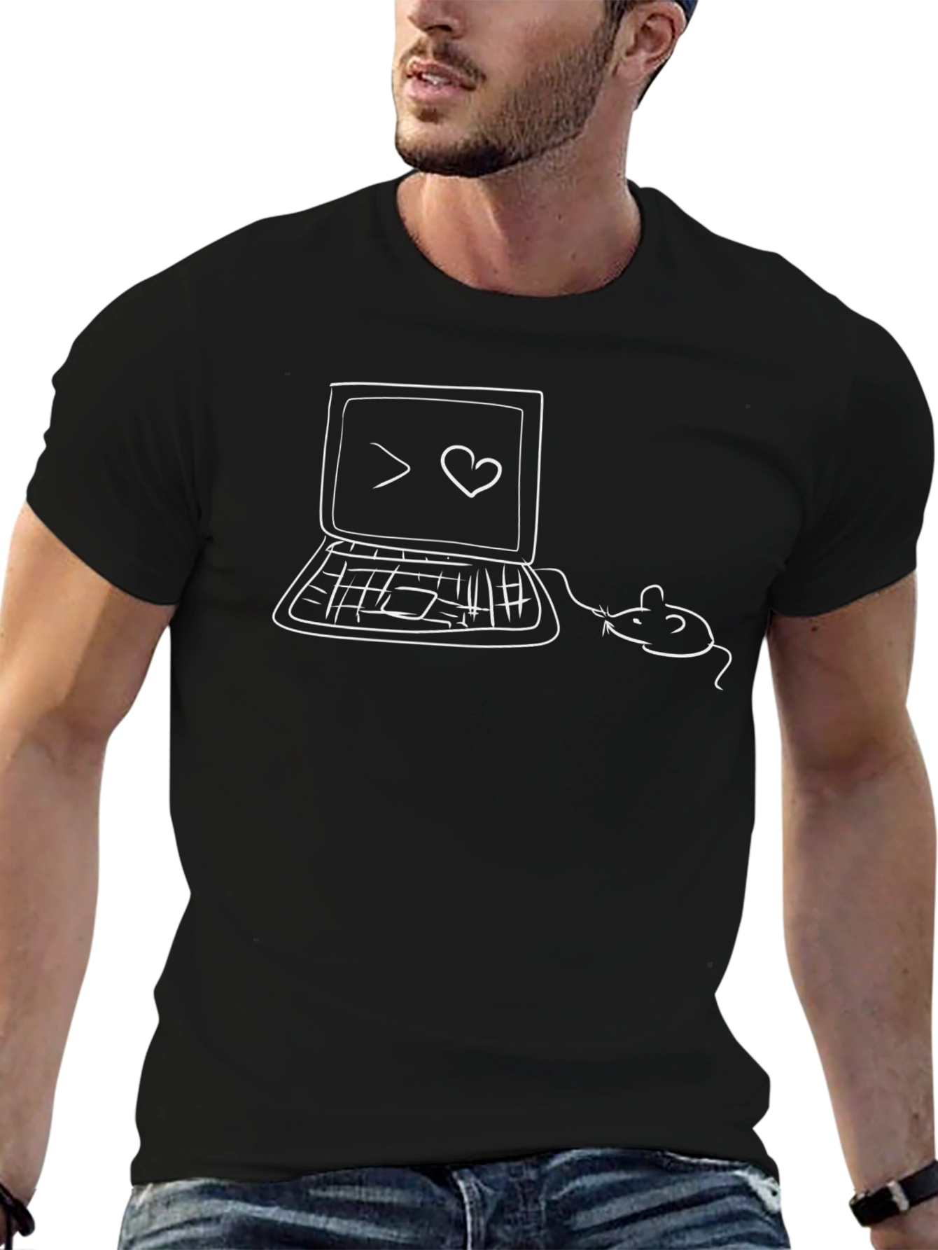 Black T-Shirt with Computer and Mouse Graphic